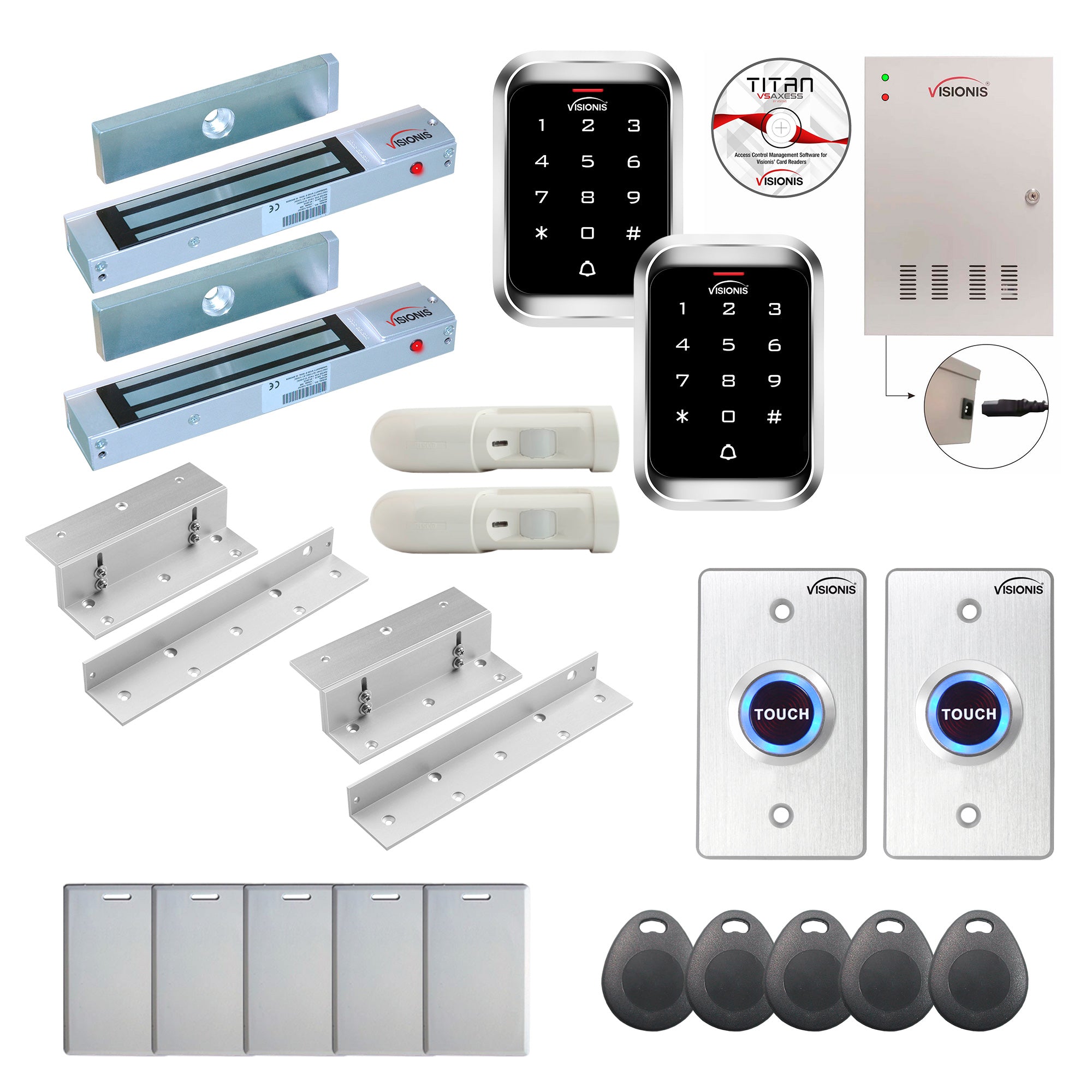 Badge access control system with 300 lbs Maglocks, Software, push to exit button and controller - FPC-7966