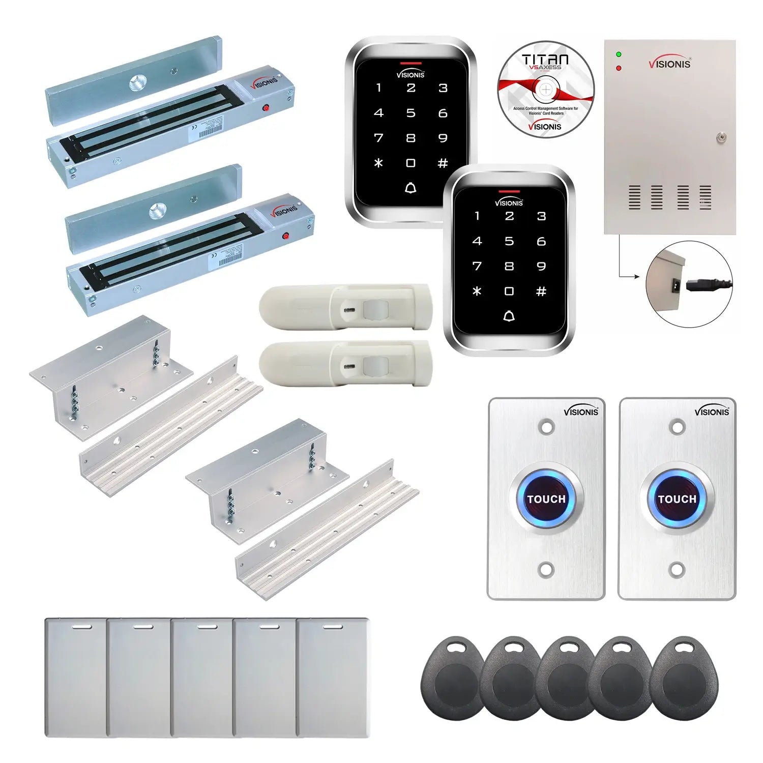 Badge access control system with 600 lbs Maglocks, Software, push to exit button and controller - FPC-7967