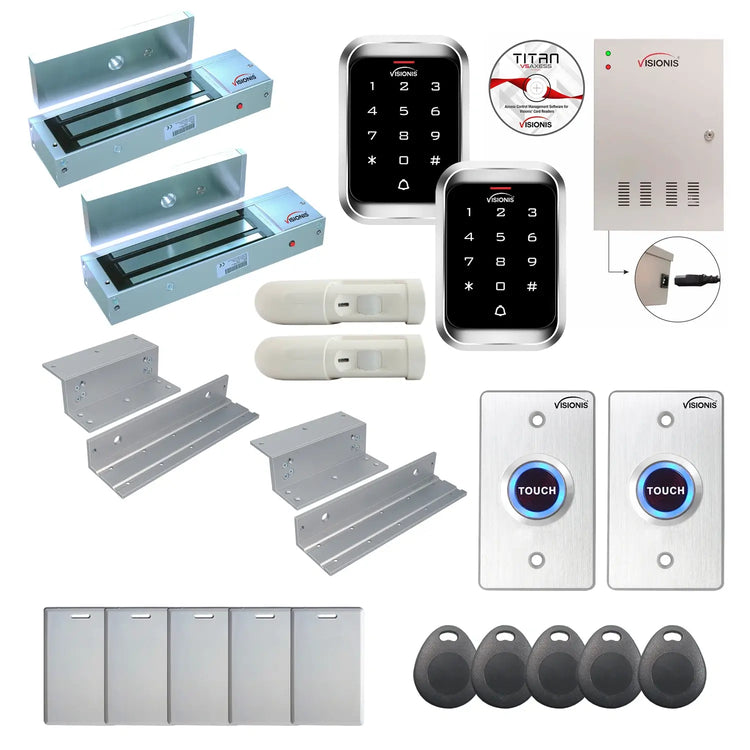 Badge access control system with 1200 lbs Maglocks, Software, push to exit button and controller - FPC-7968