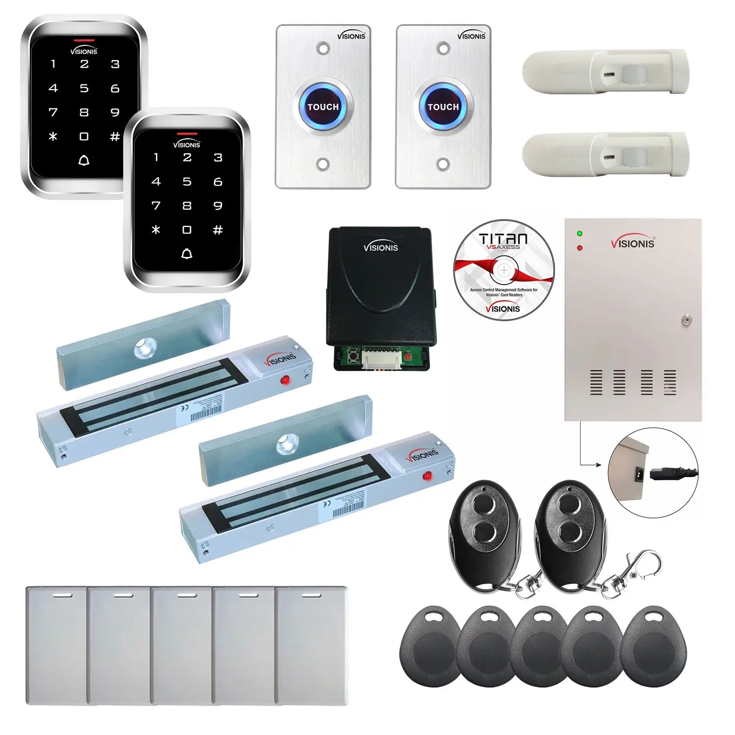 Badge access control system with 300 lbs Maglocks, Software, push to exit button and controller - FPC-7969