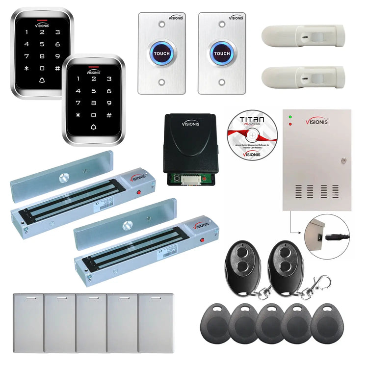 Badge access control system with 600 lbs Maglocks, Software, push to exit button and controller - FPC-7970