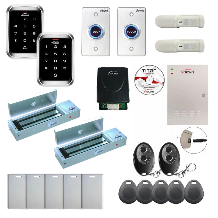 Badge access control system with 1200 lbs Maglocks, Software, push to exit button and controller - FPC-7971