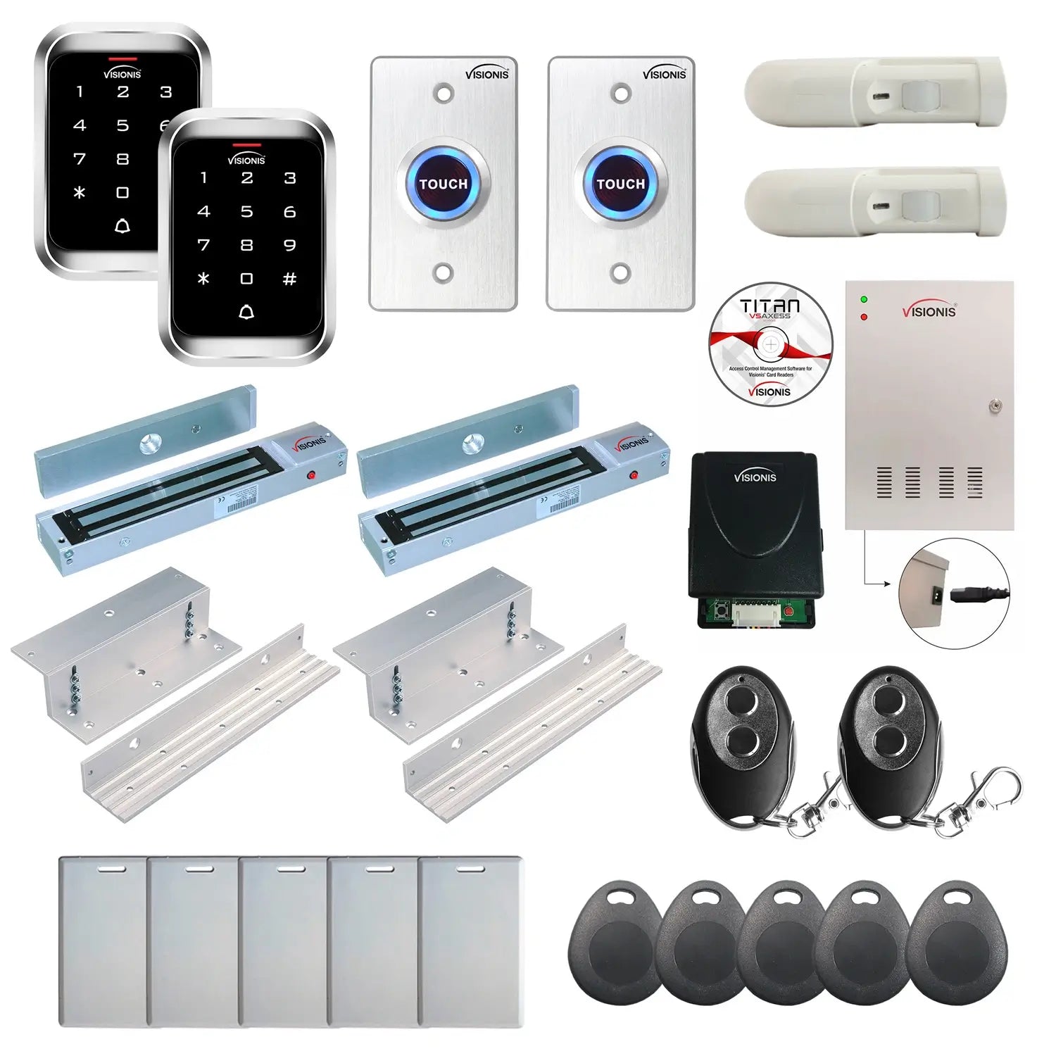 Badge access control system with 600 lbs Maglocks, Software, push to exit button and controller - FPC-7973