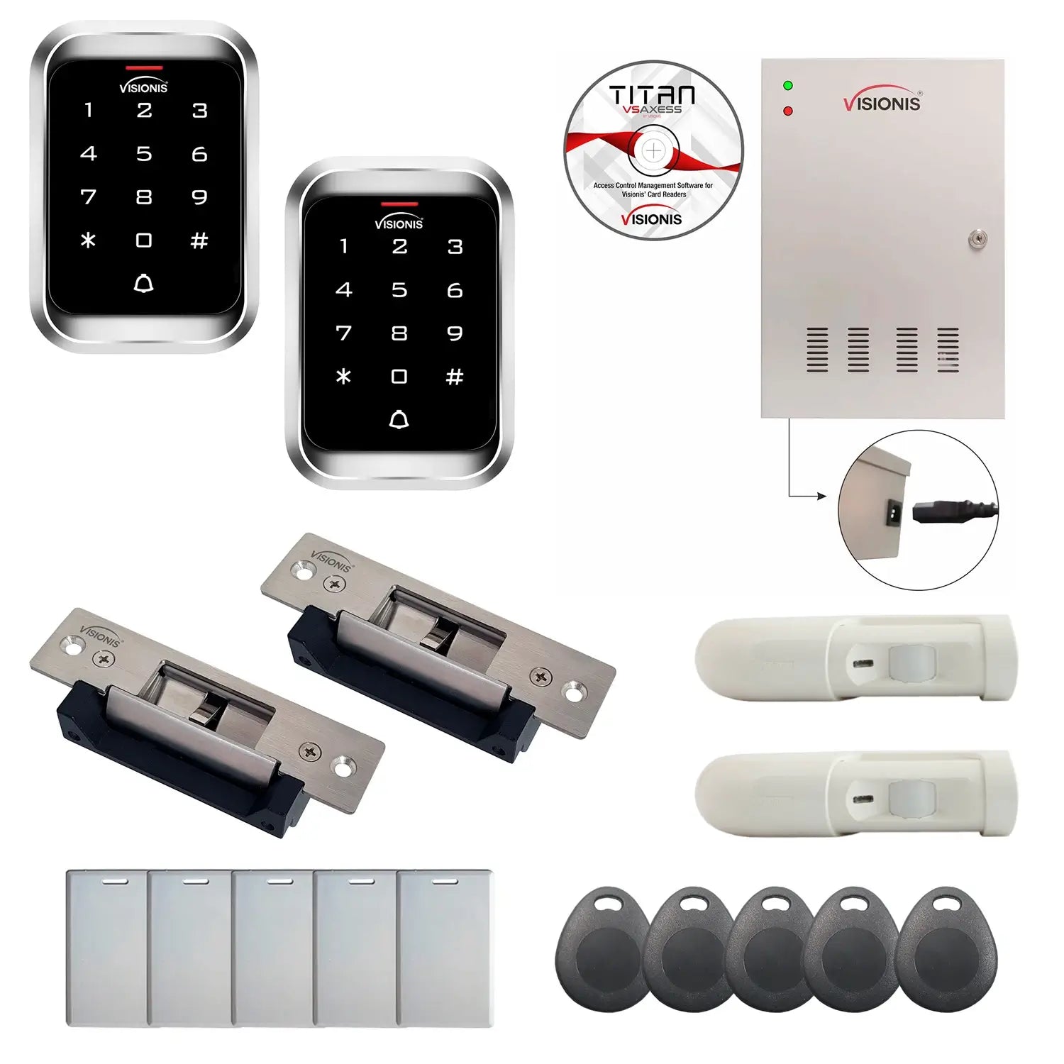 Door access control system for office with Electric Door Strikes, Software, proximity card reader and controller - FPC-7978