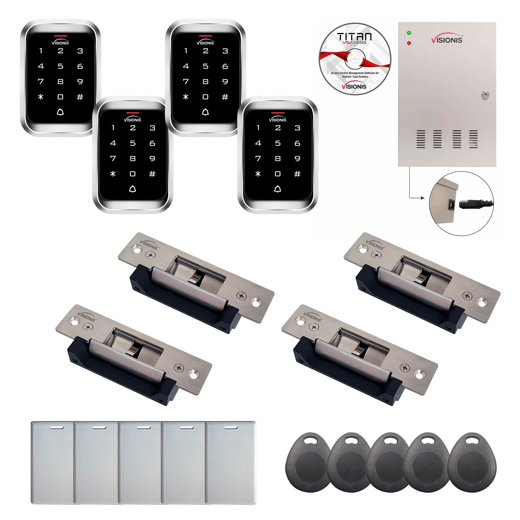 FPC-7994 4 Door Professional Access Control Electric Strike Fail Safe / Fail Secure Time Attendance TCP/IP Wiegand Controller Box, Indoor + Outdoor Fingerprint/Card Reader, 20000 Users, 70000 Records