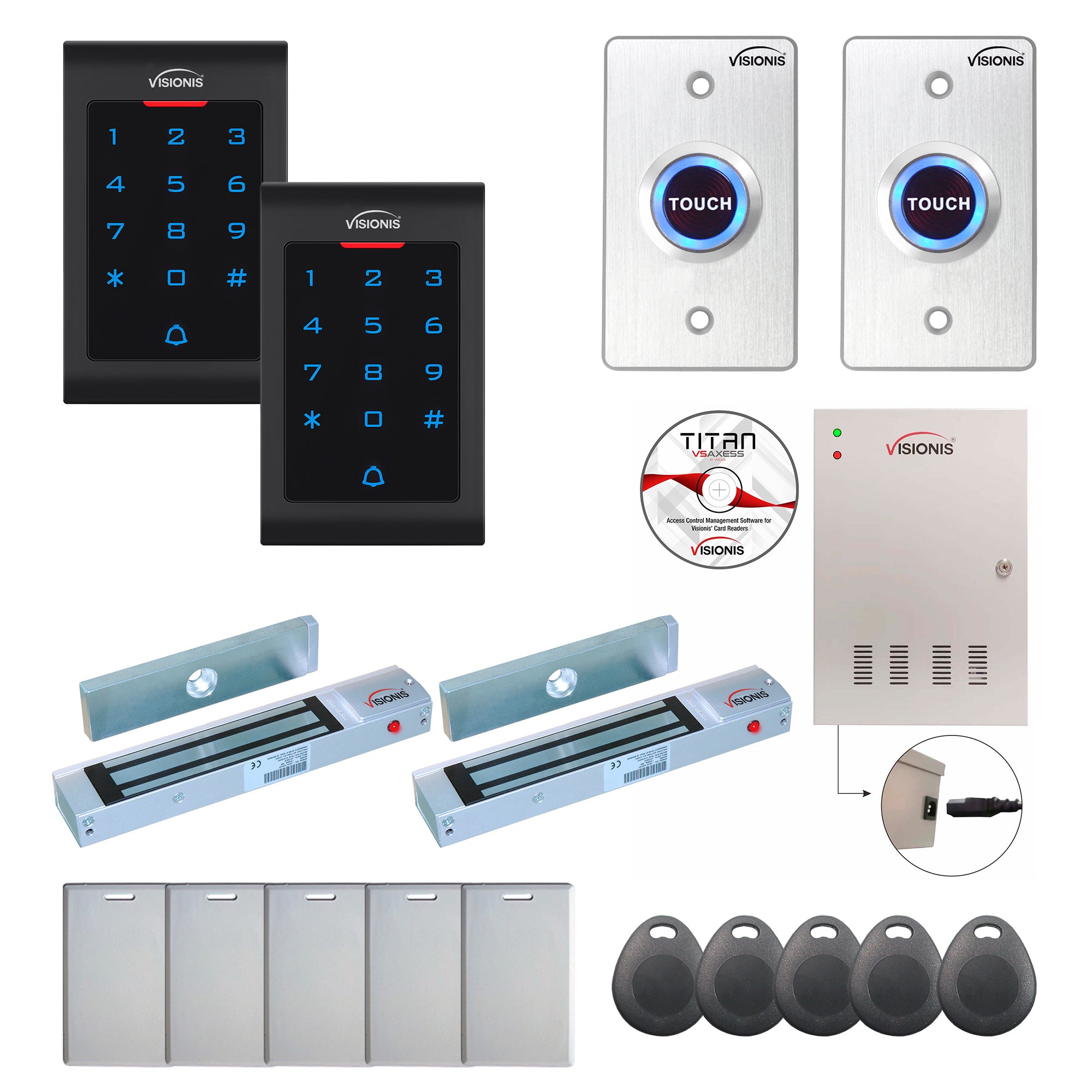 FPC-8061 Two Doors Professional Access Control For Outswing Door Electromagnetic Lock 300lbs Time Attendance TCP/IP RS485 Wiegand Controller, Keypad / Reader, 20,000 Users, 70,000 Records Users Kit