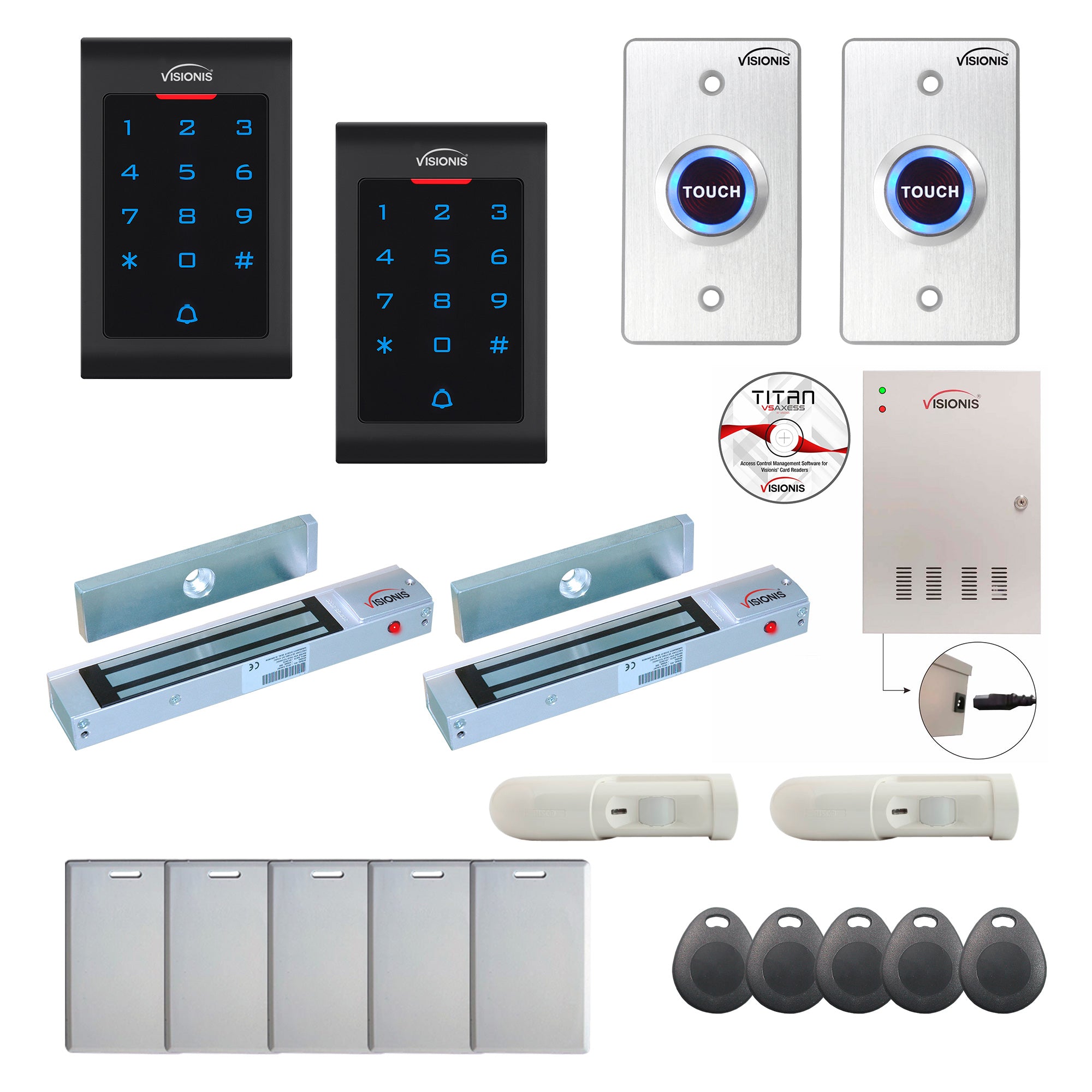 FPC-8067 2 Doors Professional Access Control For Outswing Door Electromagnetic Lock 300lbs Time Attendance TCP/IP RS485 Wiegand Controller, Indoor Keypad/Reader, Software, 20000 Users, 70000 Records