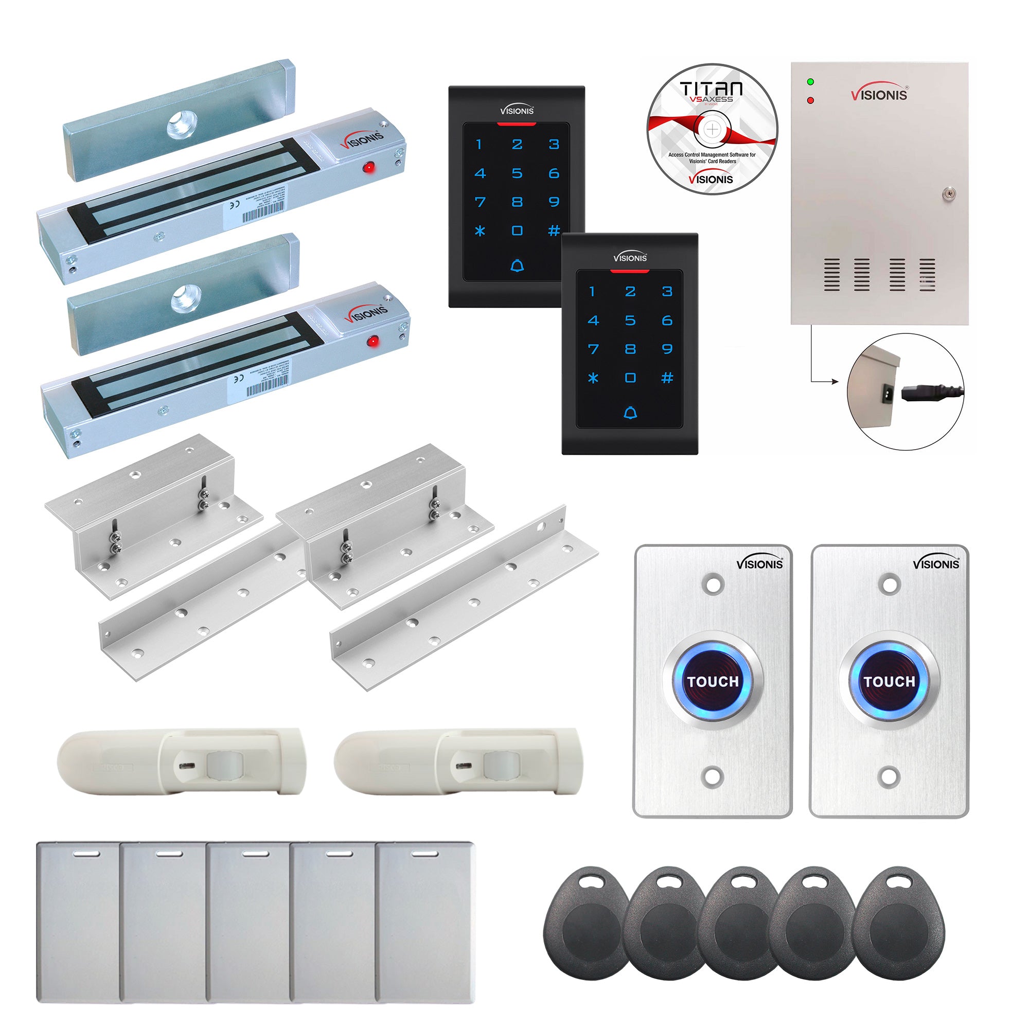 FPC-8070 2 Doors Professional Access Control For Inswing Door Electromagnetic Lock 300lbs Time Attendance TCP/IP RS485 Wiegand Controller, Indoor Keypad/Reader, Software, 20,000 Users, 70,000 Records