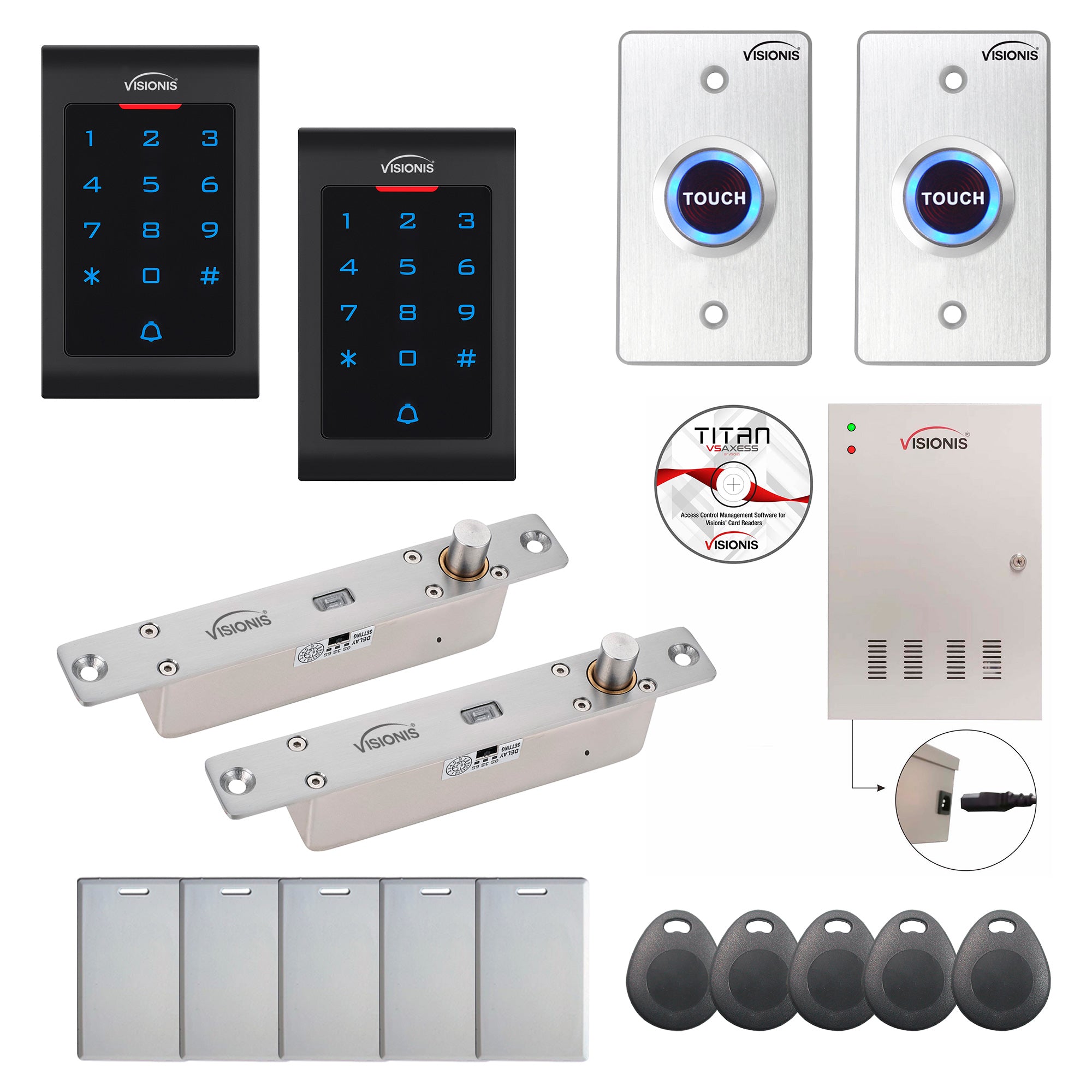 FPC-8079 Two Doors Professional Access Control Electric Drop Bolt Fail Secure TCP/IP Wiegand Controller Box, Outdoor Weatherproof Keypad/Reader, Software Included, 20,000 Users, 70,000 Records Kit