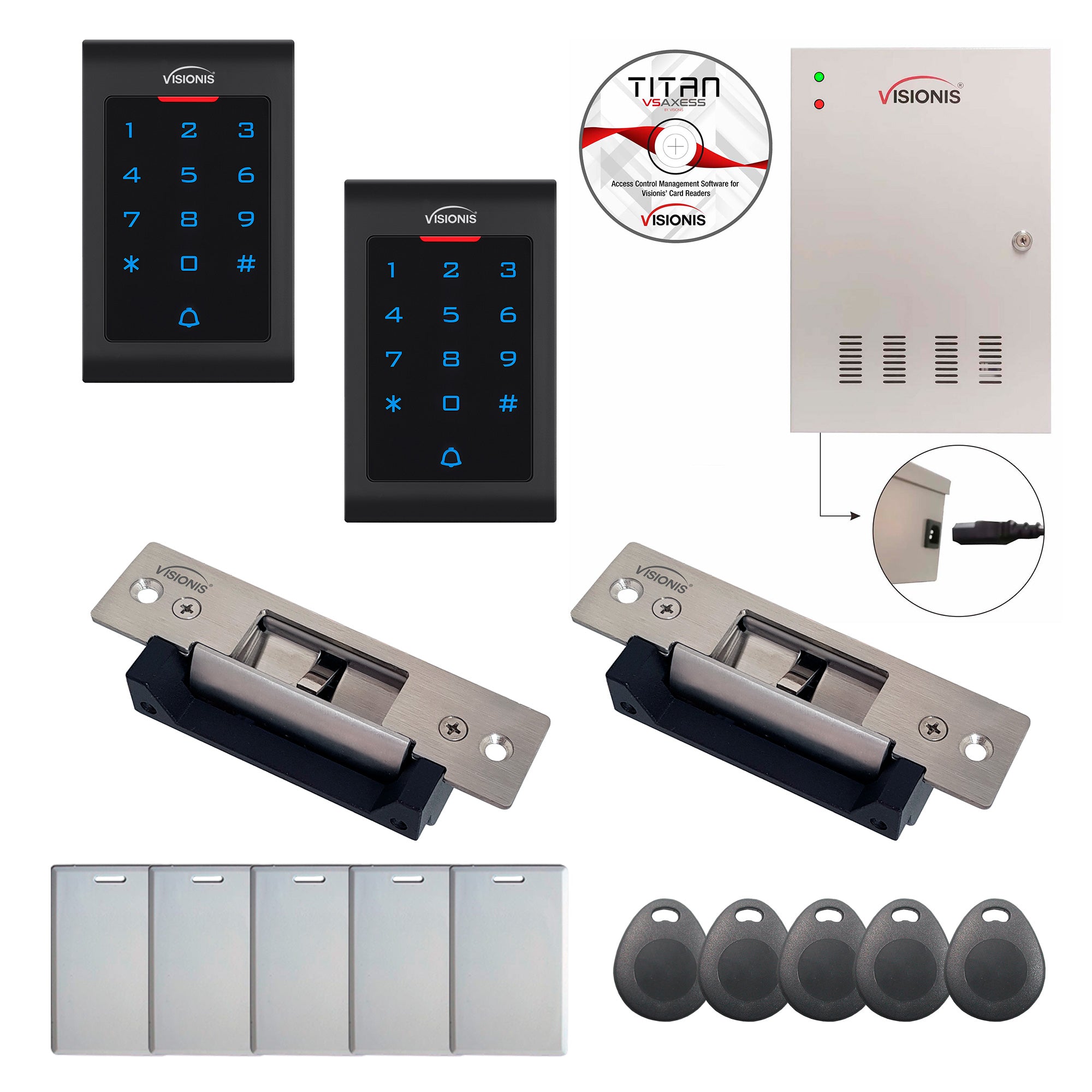 FPC-8080 Two Doors Professional Access Control Electric Strike Fail Safe Fail Secure TCP/IP Wiegand Controller Box, Indoor Use Only Keypad/Reader, Software Included, 20,000 Users, 70,000 Records Kit