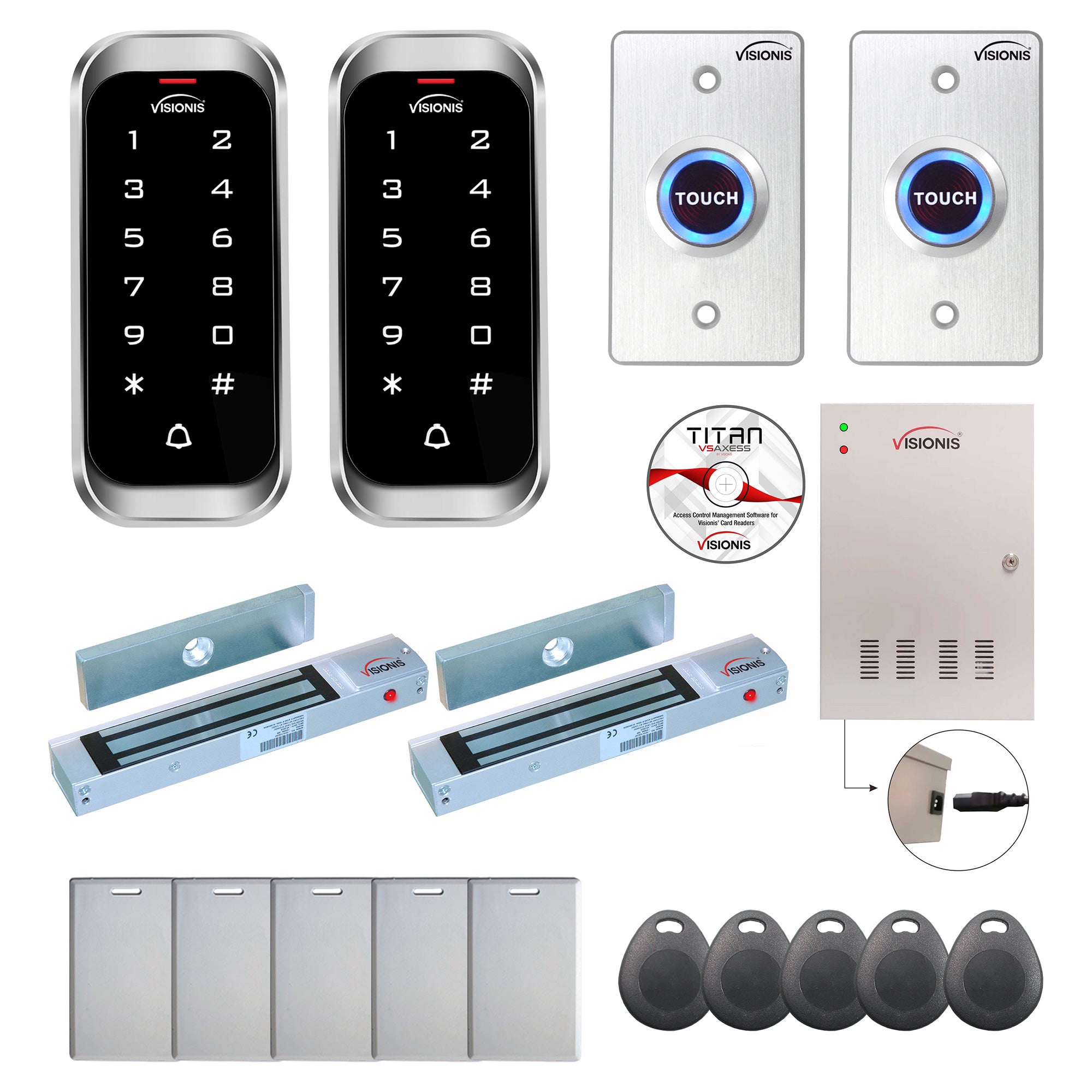 FPC-8165 2 Doors Professional Access Control For Outswing Door Electric Lock 300lb Time Attendance TCP/IP RS485 Wiegand Controller, Outdoor Keypad/Reader, Software Included, 20000 Users 70000 Records