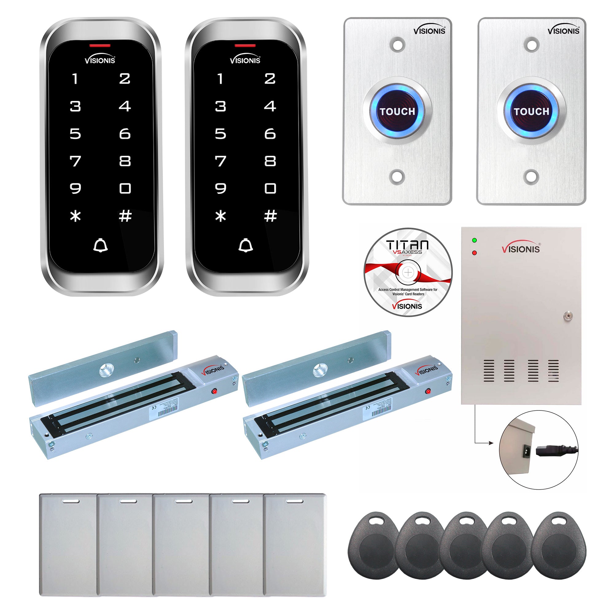 FPC-8166 2 Doors Professional Access Control For Outswing Door Electric Lock 600lb Time Attendance TCP/IP RS485 Wiegand Controller, Weatherproof Keypad/Reader, Software, 20,000 Users, 70,000 Records