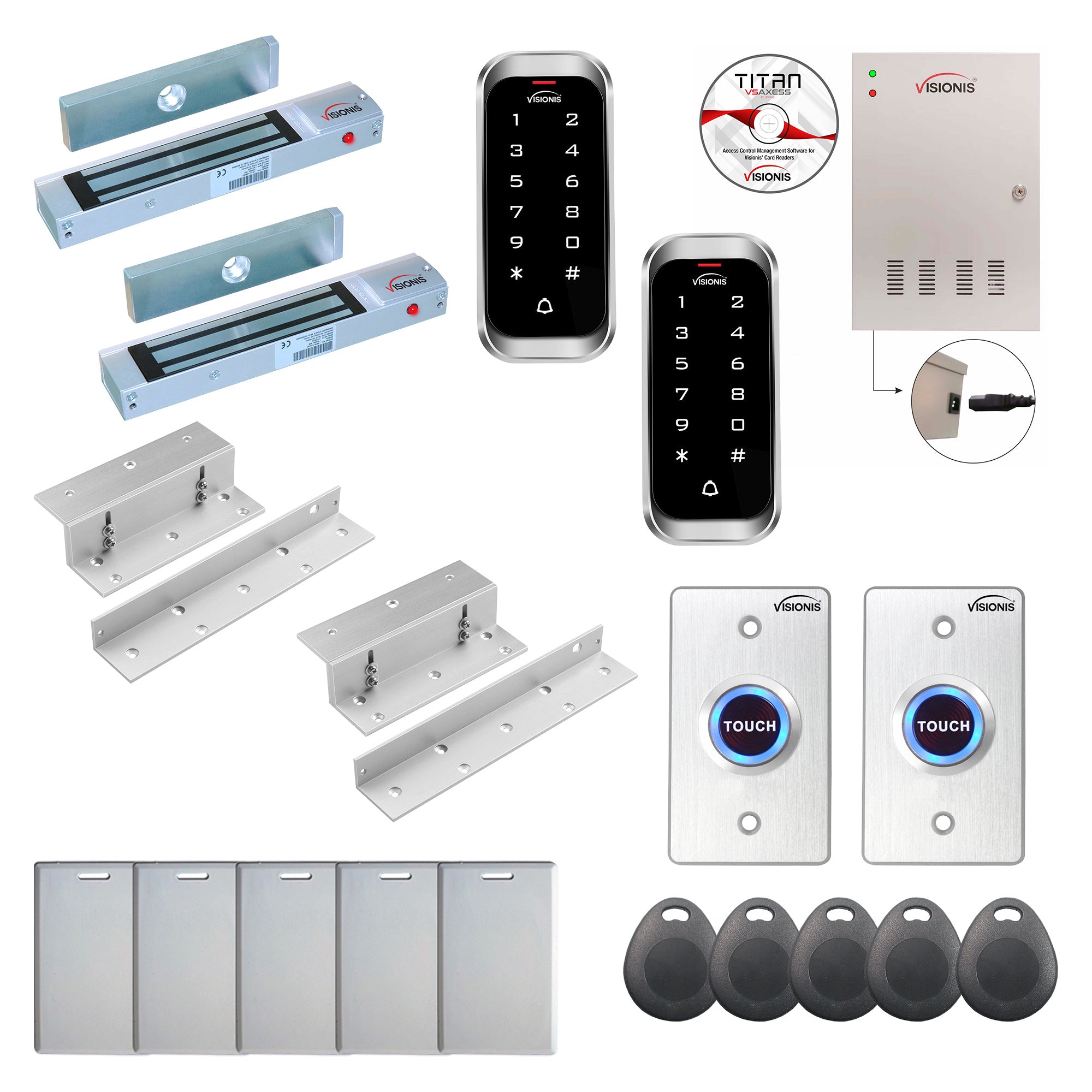 FPC-8168 Two Doors Professional Access Control For Inswing Door Electric Lock 300lbs Time Attendance TCP / IP RS485 Wiegand Controller, Outdoor Keypad / Reader, 20,000 Users, 70,000 Records, Software