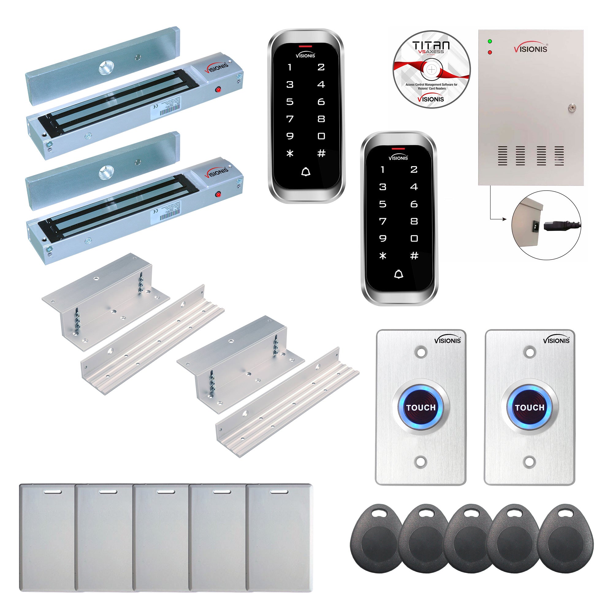 FPC-8169 2 Doors Professional Access Control For Inswing Door Electric Lock 600lbs Time Attendance TCP/IP RS485 Wiegand Controller, Weatherproof Keypad/Reader, 20,000 Users, 70,000 Records, Software