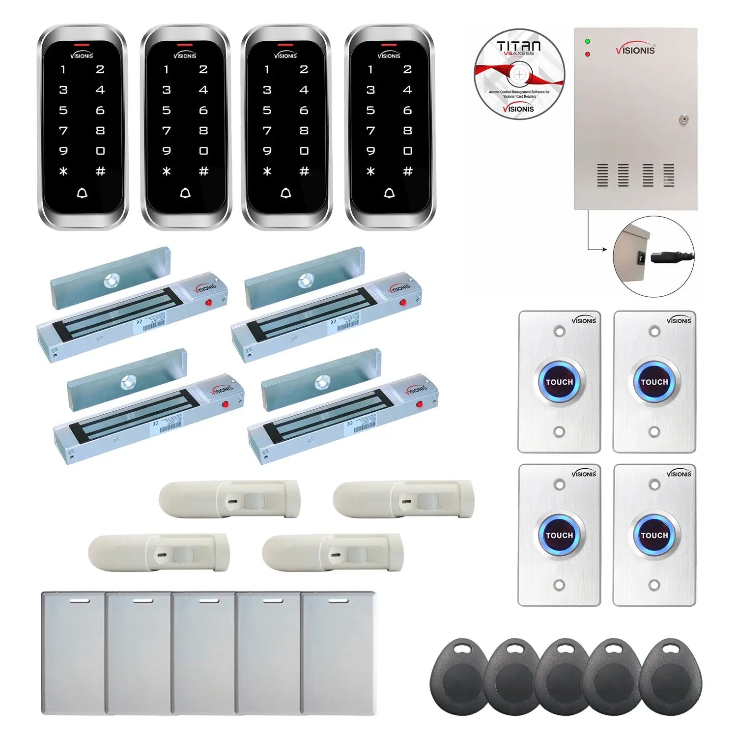 Access control security systems with 300 lbs Maglocks, card readers, push to exit buttons, software - FPC-8195