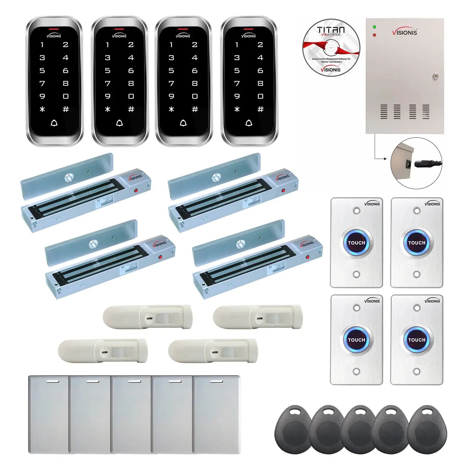 Access control security systems with 600 lbs Maglocks, card readers, push to exit buttons, software - FPC-8196
