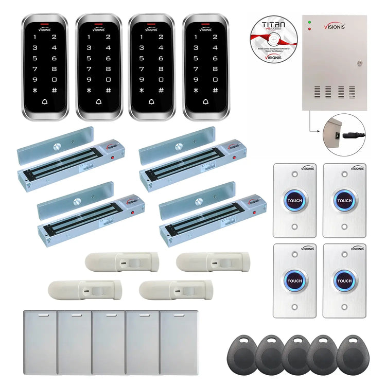 Access control security systems with 600 lbs Maglocks, card readers, push to exit buttons, software - FPC-8196