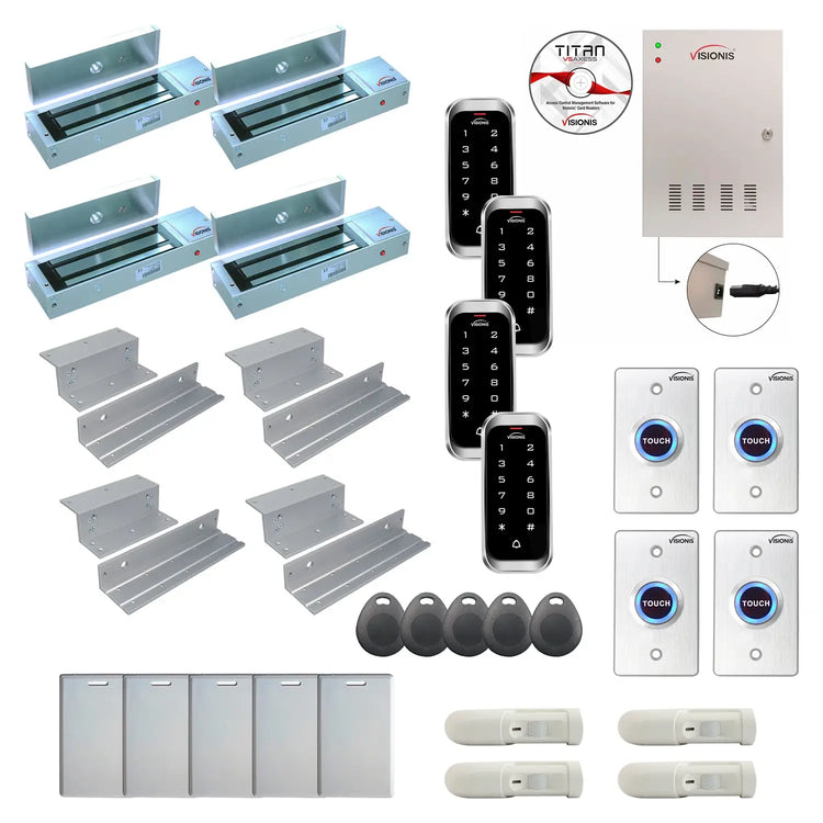Access control security systems with 1200 lbs Maglocks, card readers, push to exit button, software - FPC-8200