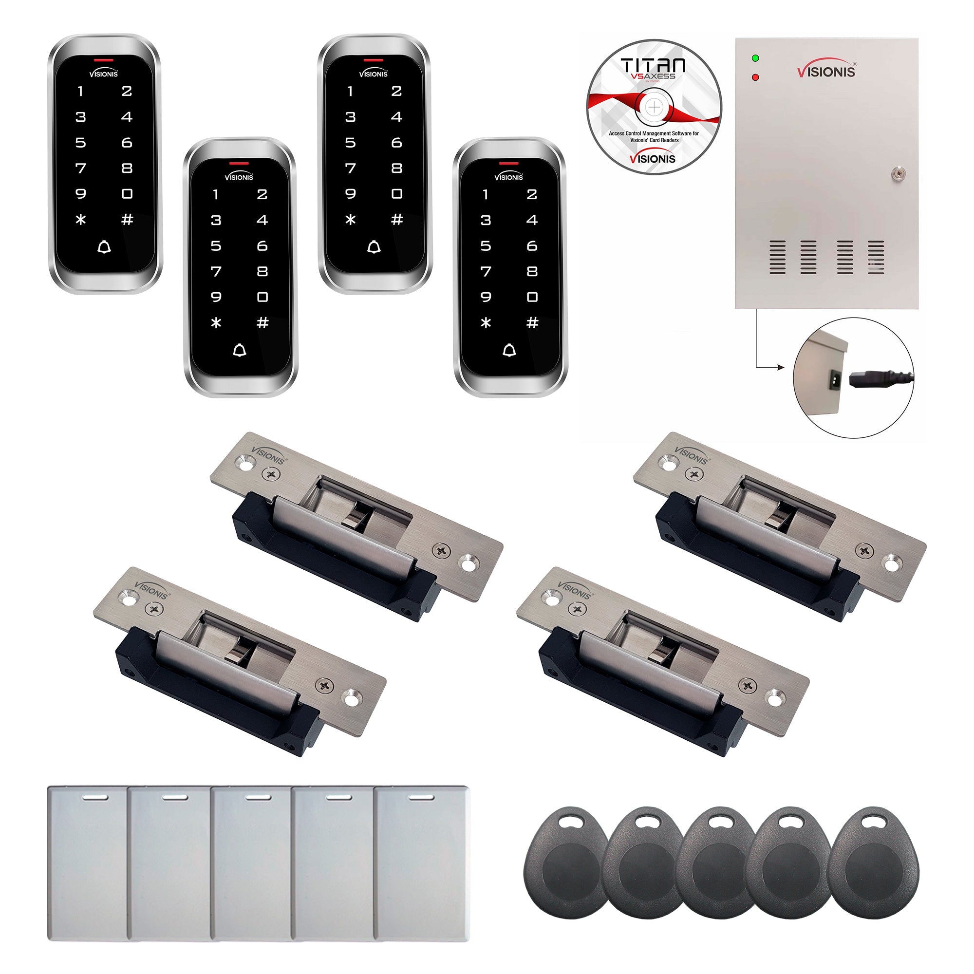 FPC-8202 4 Door Professional Access Control Electric Strike Fail Safe / Fail Secure Time Attendance TCP/IP Wiegand Controller Box, Outdoor Weatherproof Keypad/Reader, 20000 Users, 70000 Records