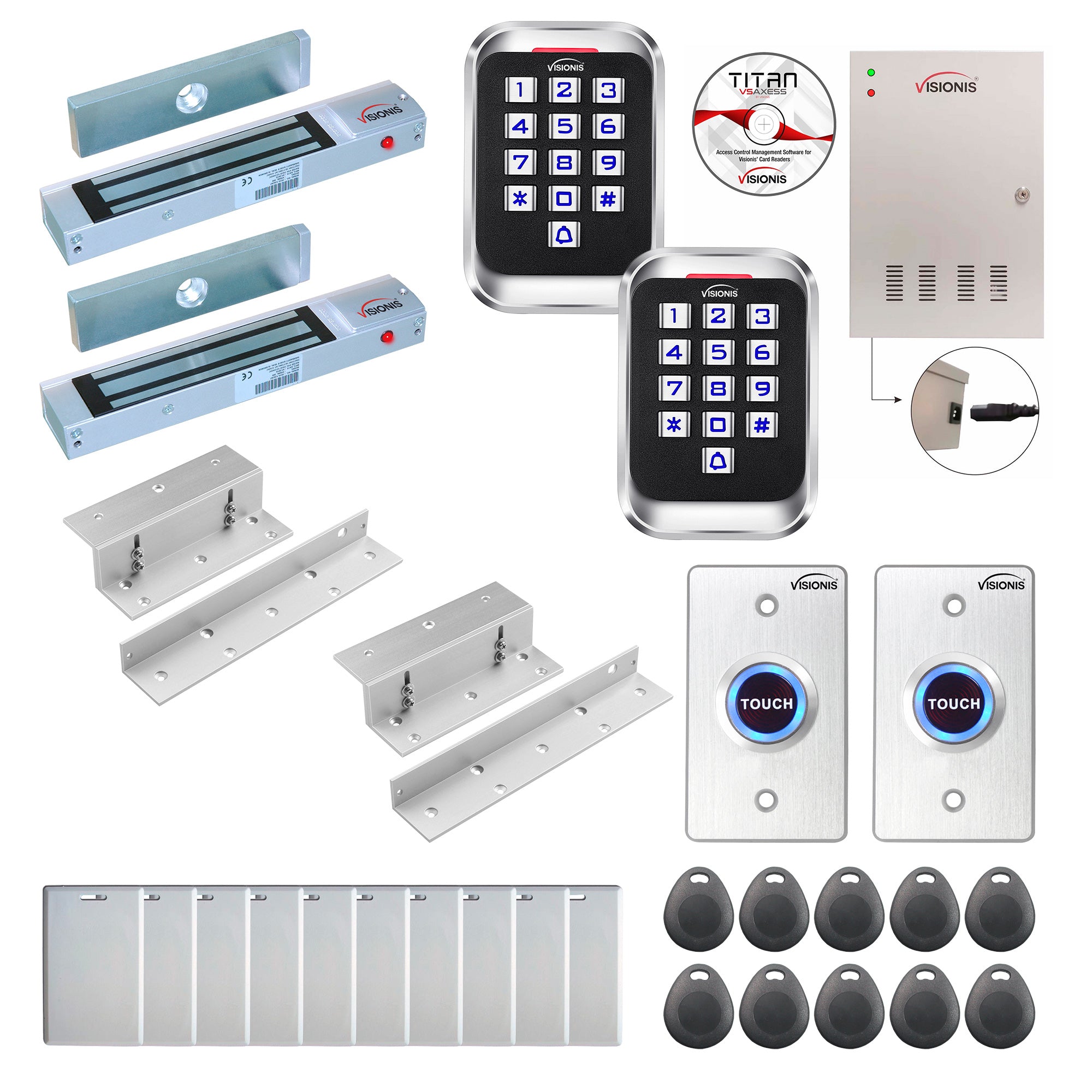 FPC-8232 Two Doors Access Control Inswinging Door 300lbs Mag Lock Time Attendance TCP/IP Wiegand Controller Box+Power Supply, Outdoor Keypad/Reader, Software Included, 20,000 Users, 70,000 Records