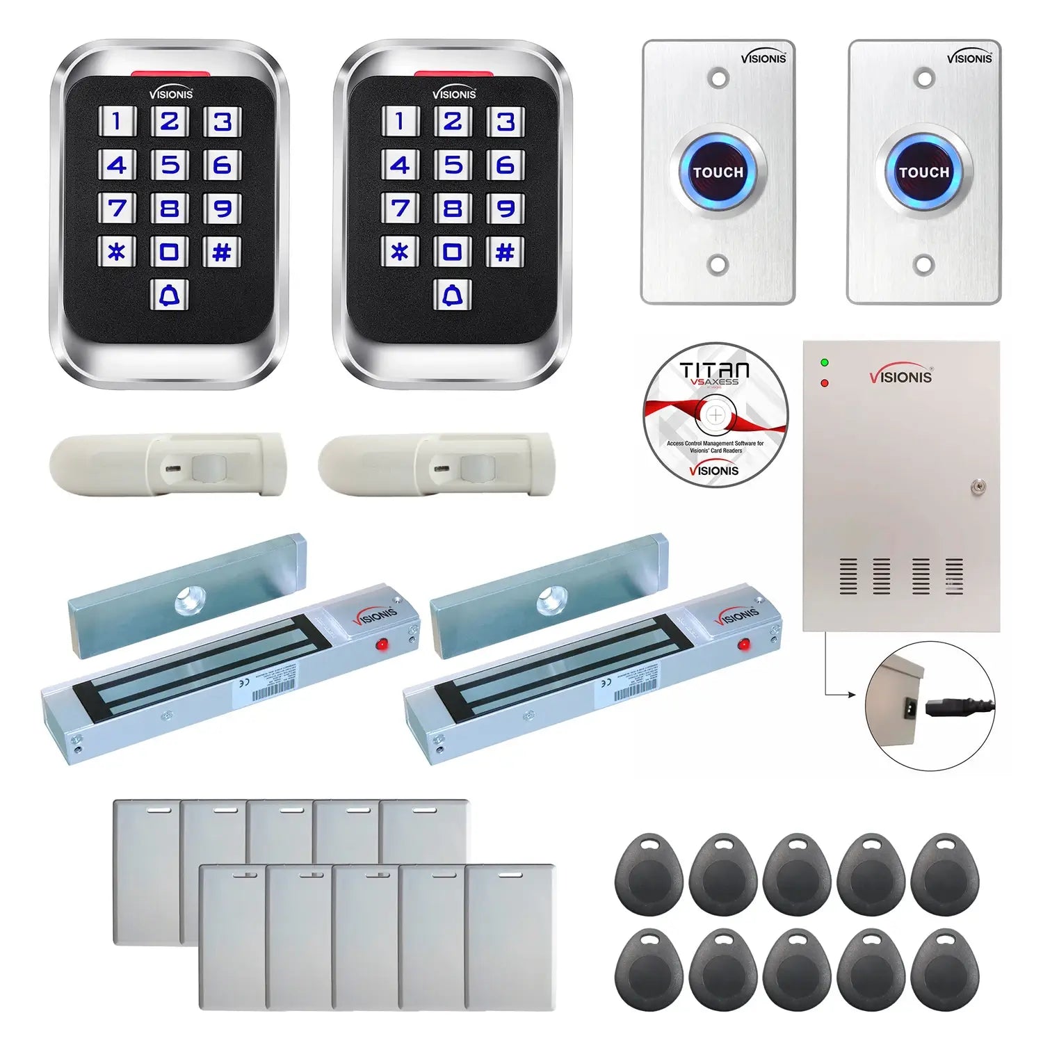 Building access control systems with 300 lbs Magnetic Door Locks, card readers, PIR Motion Sensors, software - FPC-8235