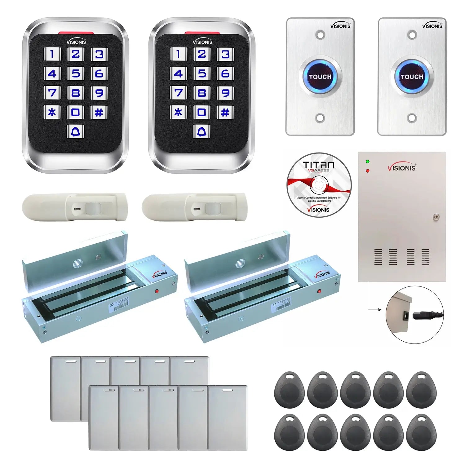Building access control systems with 1200 lbs Magnetic Door Locks, card readers, PIR Motion Sensors, software - FPC-8237
