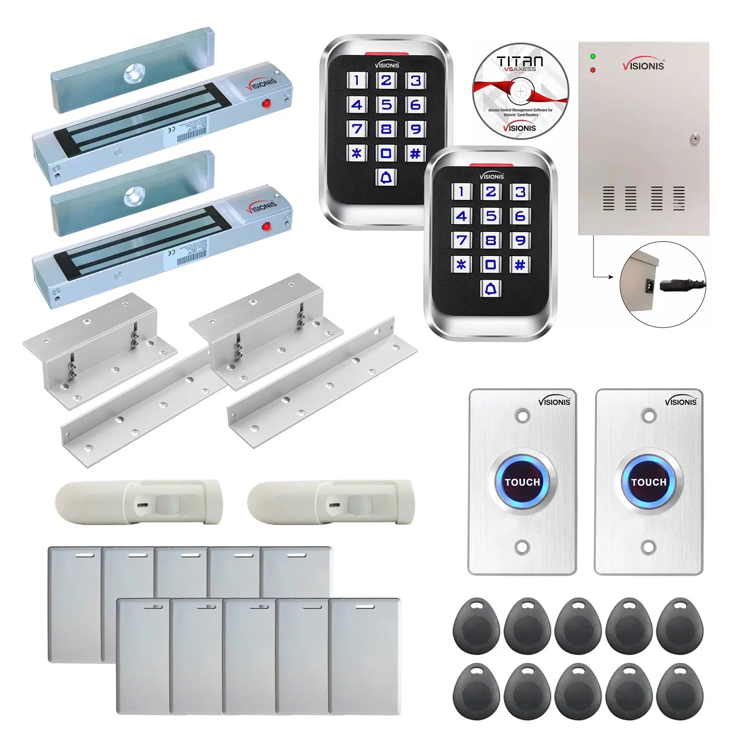 Building access control systems with 300 lbs Magnetic Door Locks, card readers, PIR Motion Sensors, software - FPC-8238