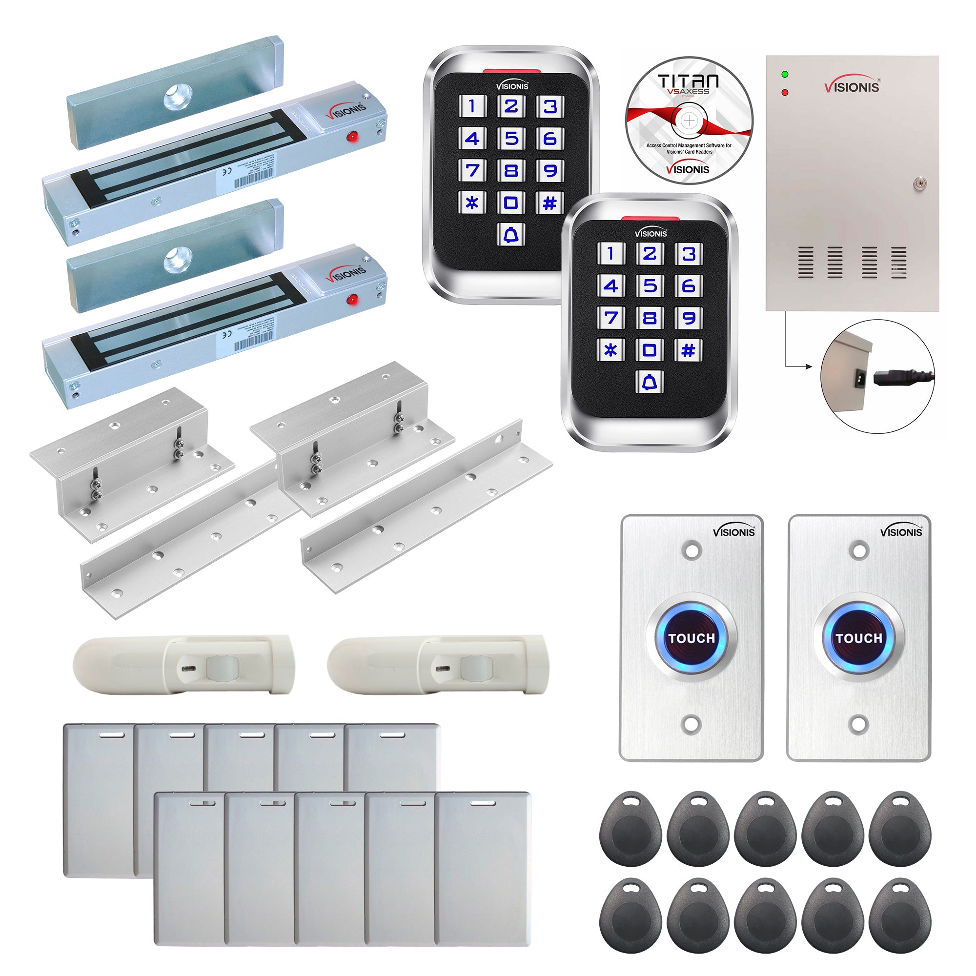 FPC-8238 Two Doors Access Control Electromagnetic Lock For Inswinging Door 300lbs TCP/IP Wiegand Controller Box, Outdoor Keypad/Reader, Software Included, With PIR, 20,000 Users, 70,000 Records Kit