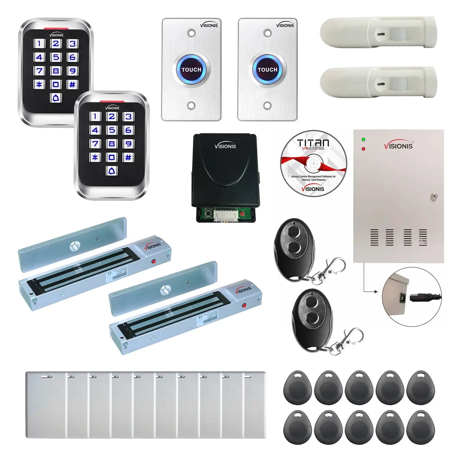 Building access control systems with 600 lbs Magnetic Door Locks, card readers, PIR Motion Sensors, software - FPC-8242