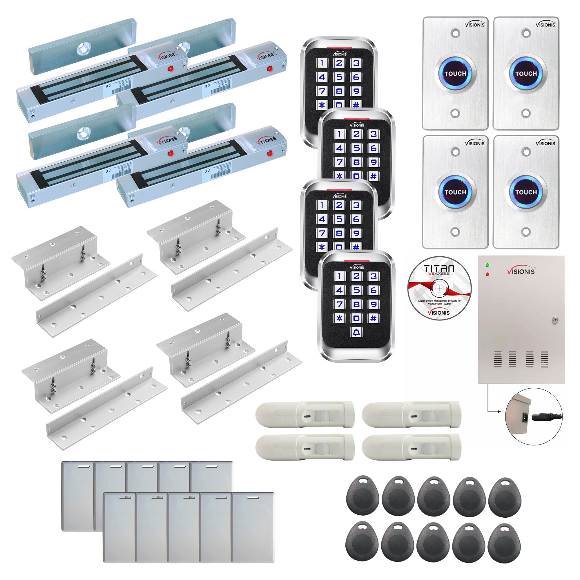 FPC-8262 Four Doors Access Control Electromagnetic Lock For Inswinging Door 300lbs TCP/IP Wiegand Controller Box, Outdoor Keypad / Reader, Software Included, With PIR, 20,000 Users, 70,000 Records