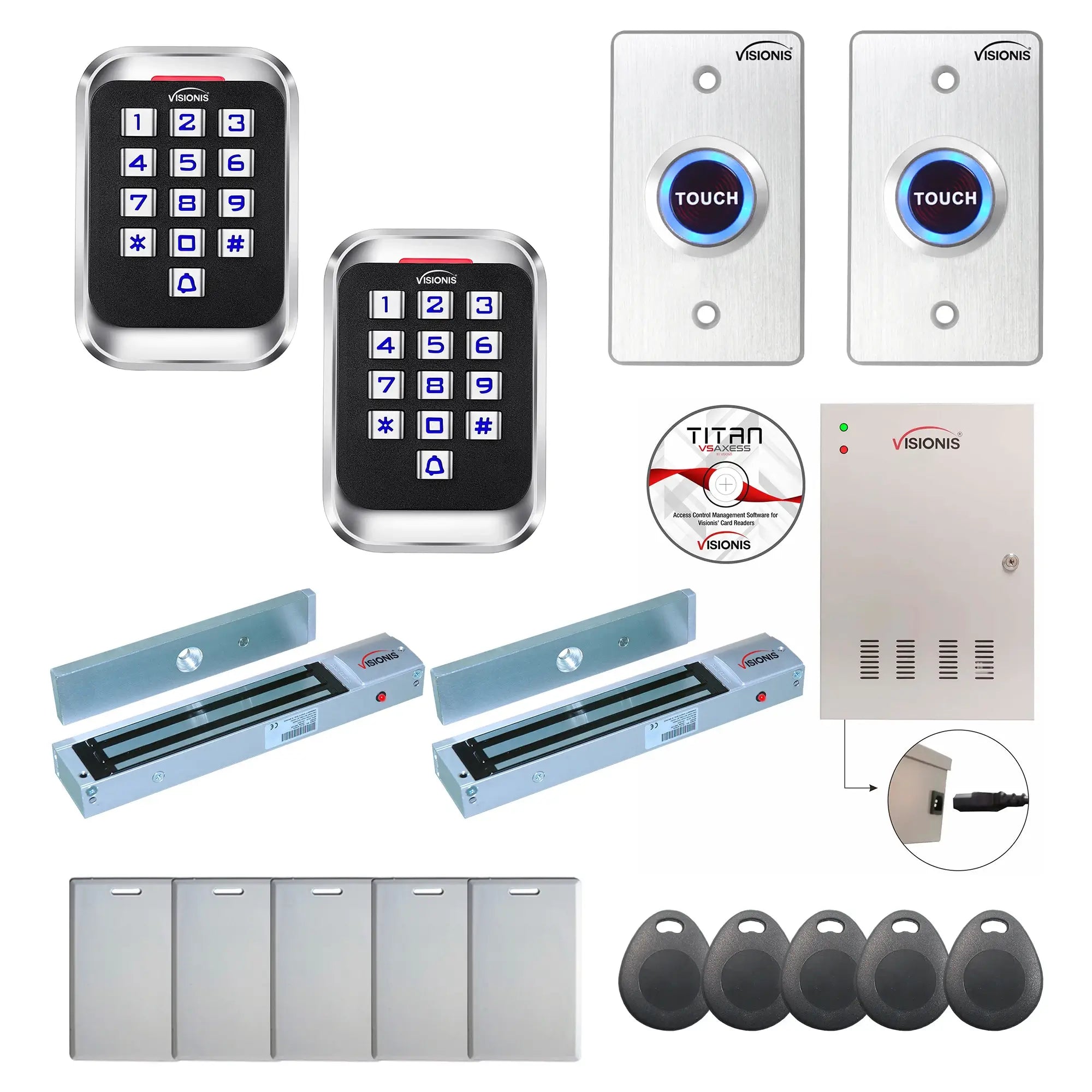 Access control systems for business with 600 lbs Magnetic Door Locks, card readers, push to exit buttons, software - FPC-8270