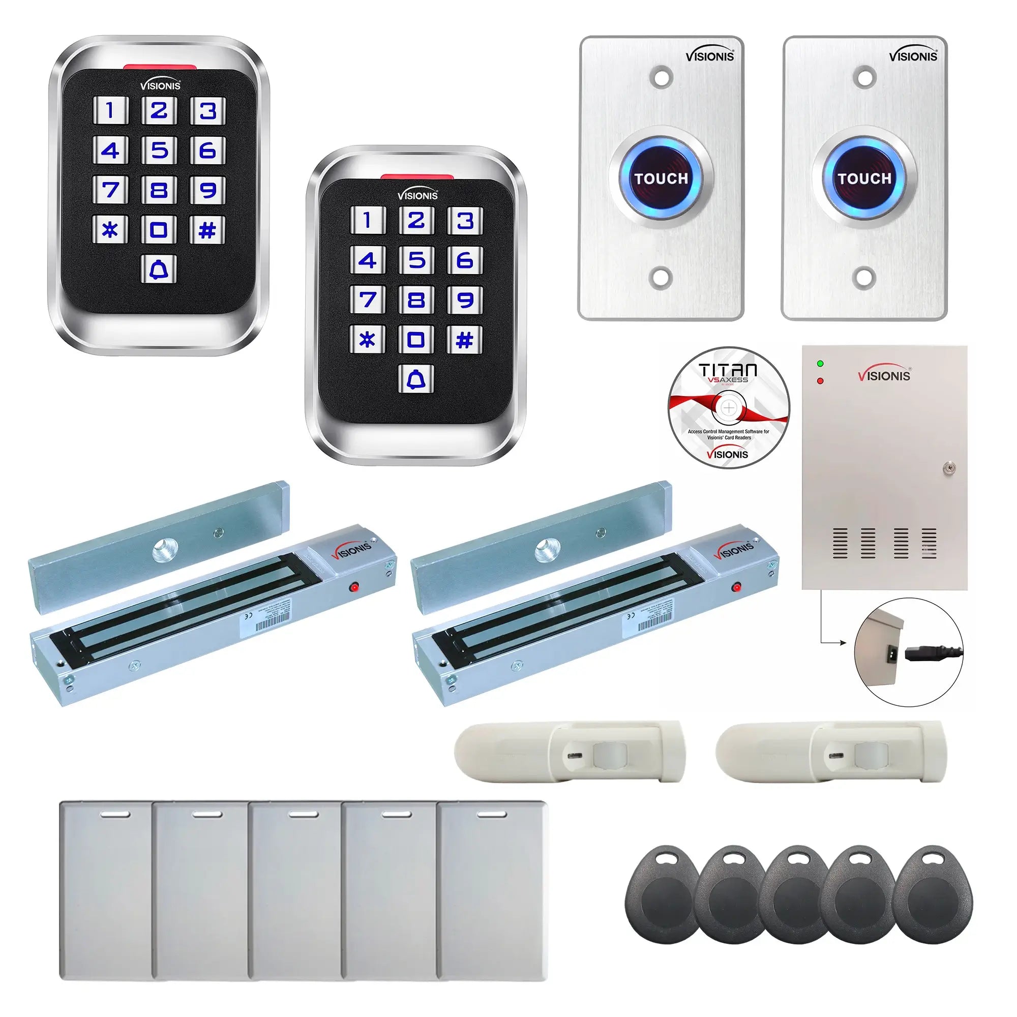Access control systems for business with 600 lbs Magnetic Door Locks, card readers, push to exit buttons, software - FPC-8276