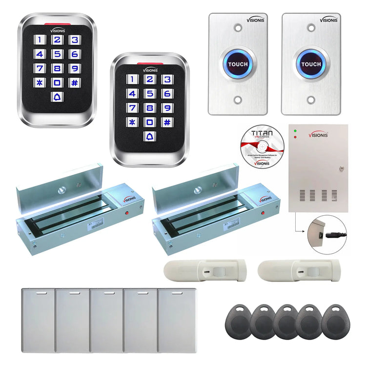 Access control systems for business with 1200 lbs Magnetic Door Locks, card readers, push to exit buttons, software - FPC-8277
