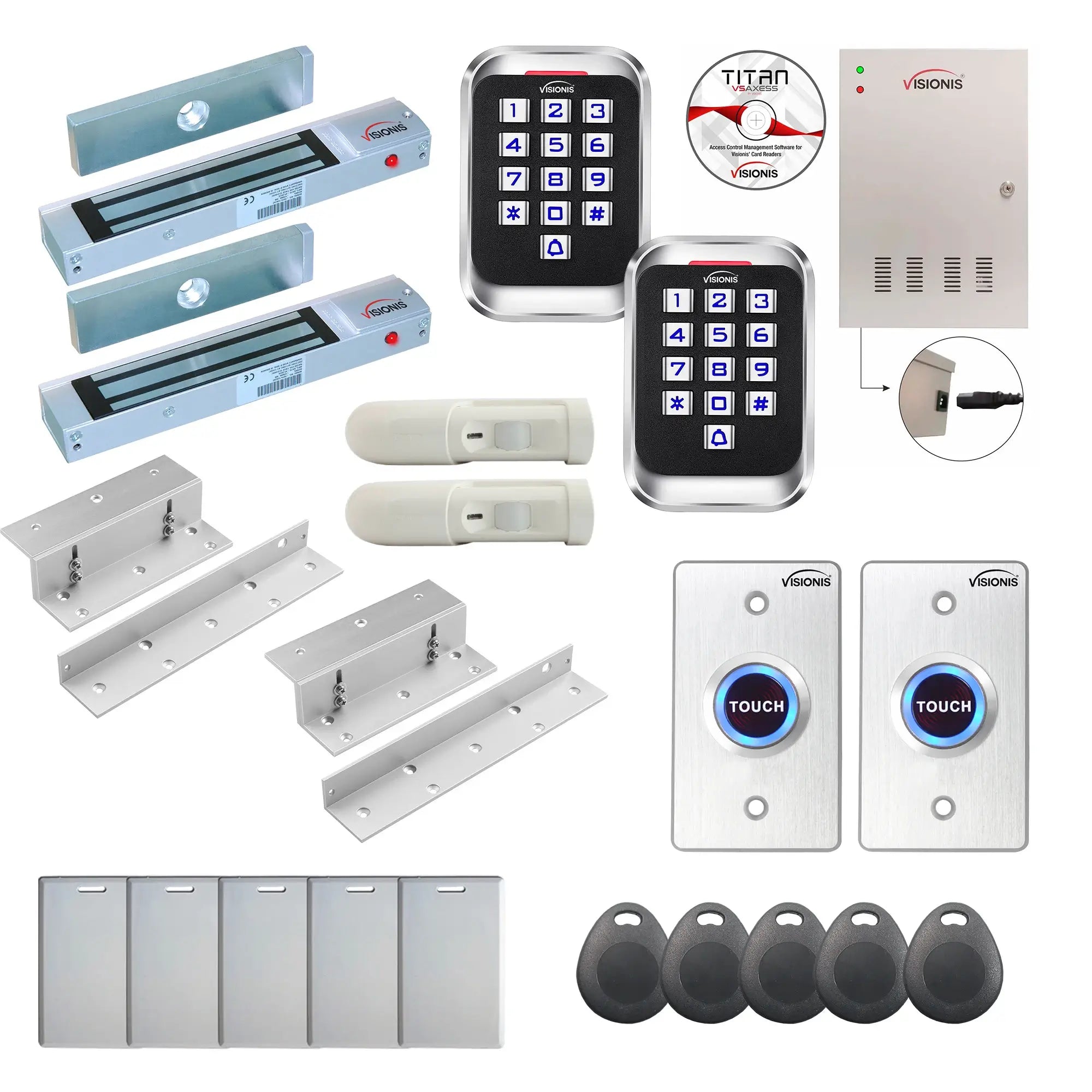 Access control systems for business with 300 lbs Magnetic Door Locks, card readers, push to exit buttons, software - FPC-8278