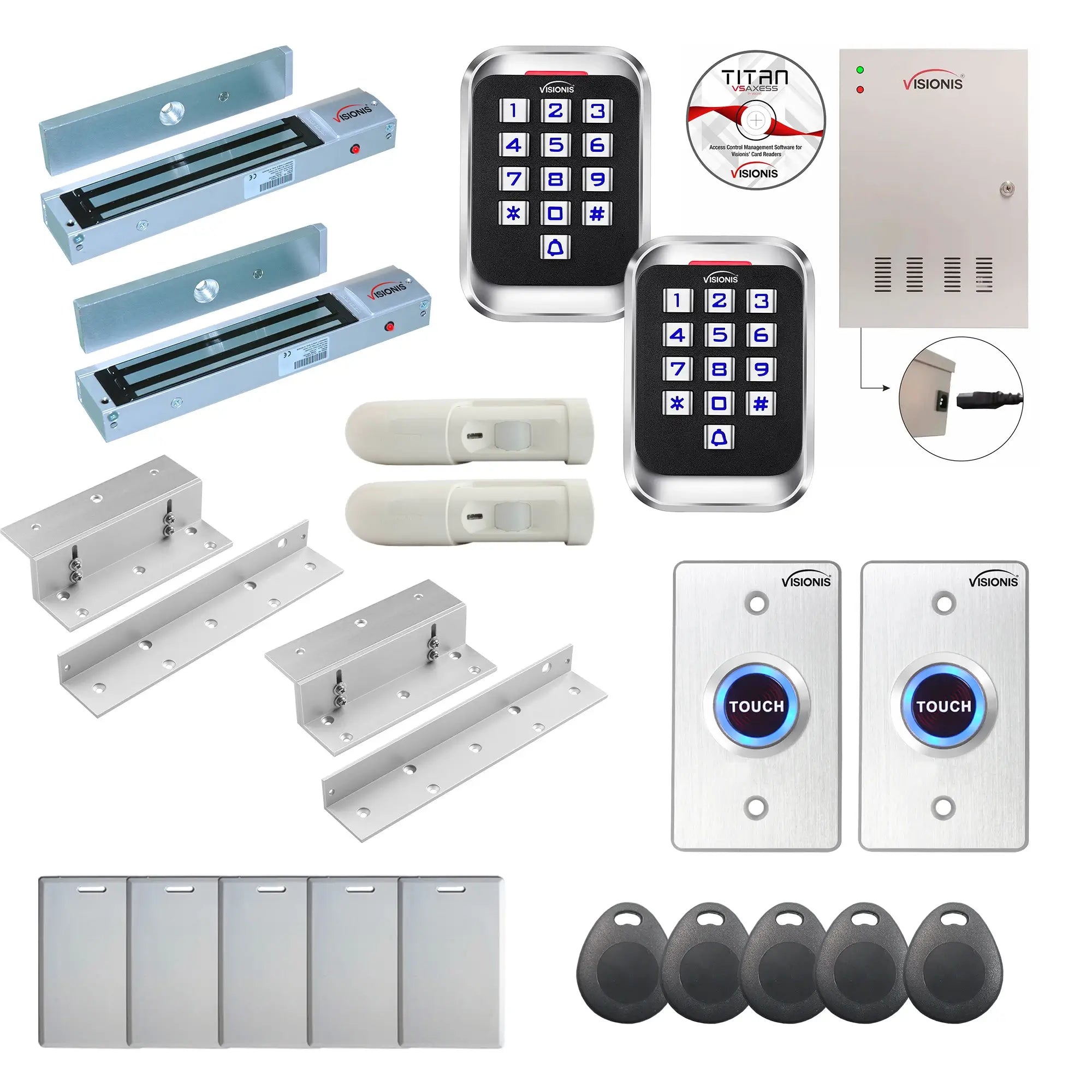 Access control systems for business with 600 lbs Magnetic Door Locks, card readers, push to exit buttons, software - FPC-8279