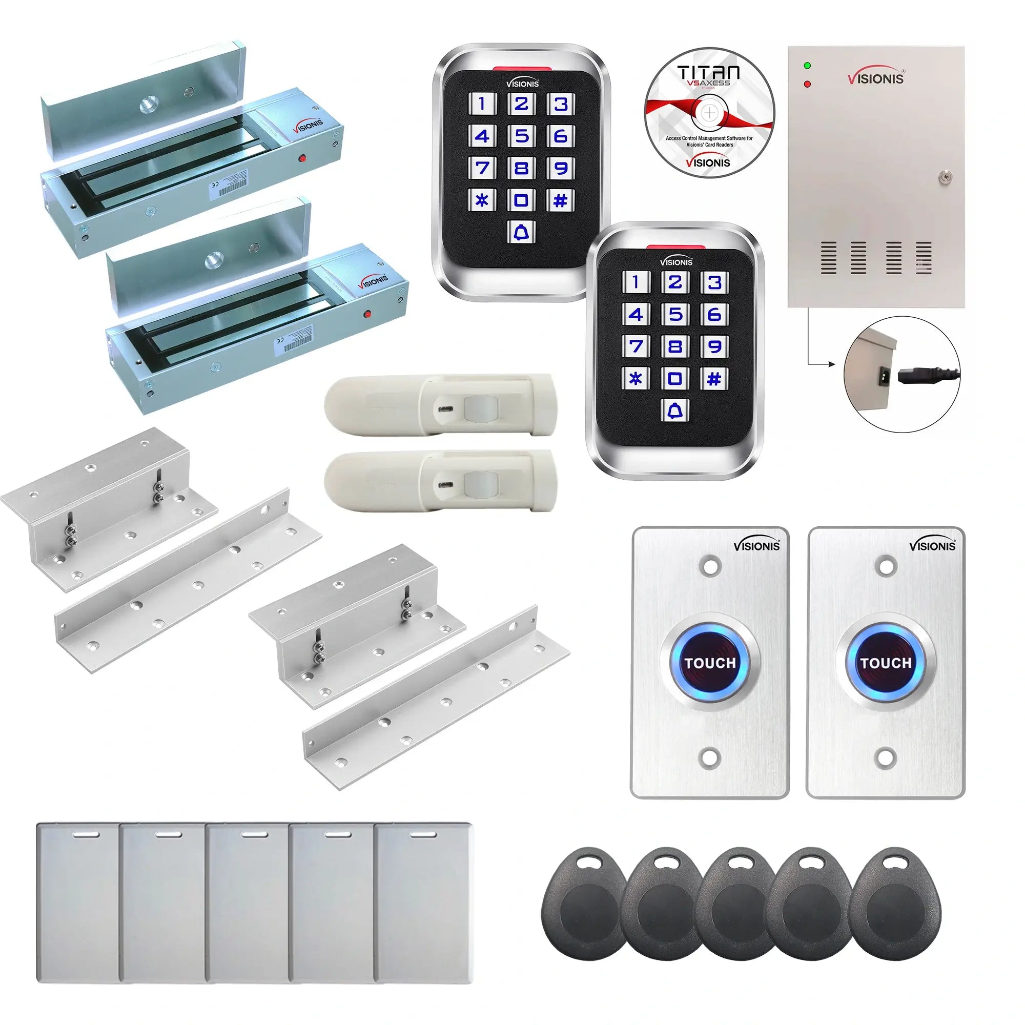 Access control systems for business with 1200 lbs Magnetic Door Locks, card readers, push to exit buttons, software - FPC-8280