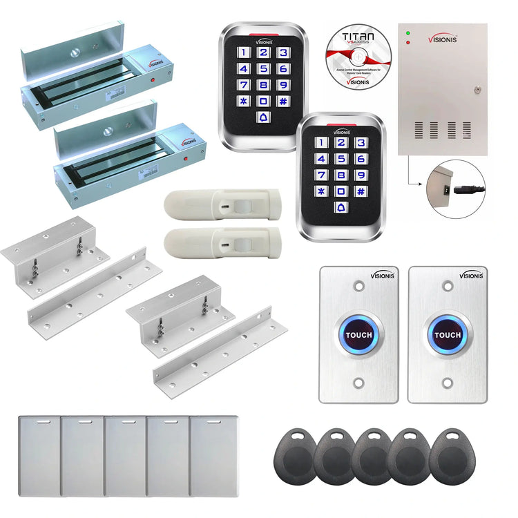 Access control systems for business with 1200 lbs Magnetic Door Locks, card readers, push to exit buttons, software - FPC-8280