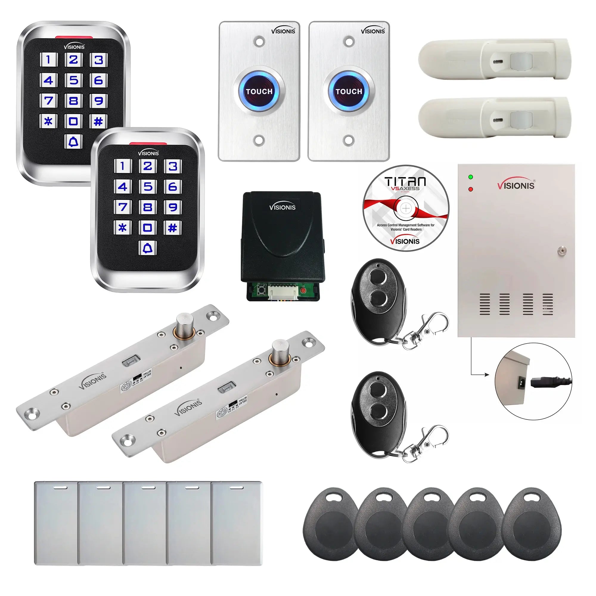 Office access control systems with Electric Bolt Lock, card readers, exit buttons, PIR Motion Sensors, software - FPC-8291