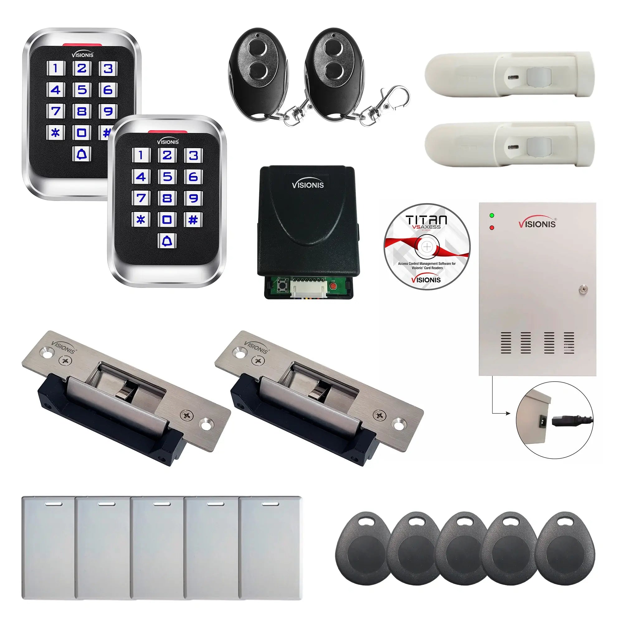 Office access control systems with Electric Door Strikes, card readers, exit buttons, PIR Motion Sensors, software - FPC-8292