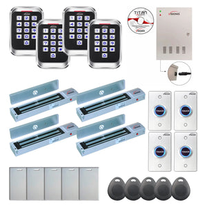 Badge access control systems with 600 lbs maglocks, card readers, exit buttons, software - FPC-8294