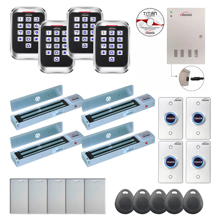 Badge access control systems with 600 lbs maglocks, card readers, exit buttons, software - FPC-8294