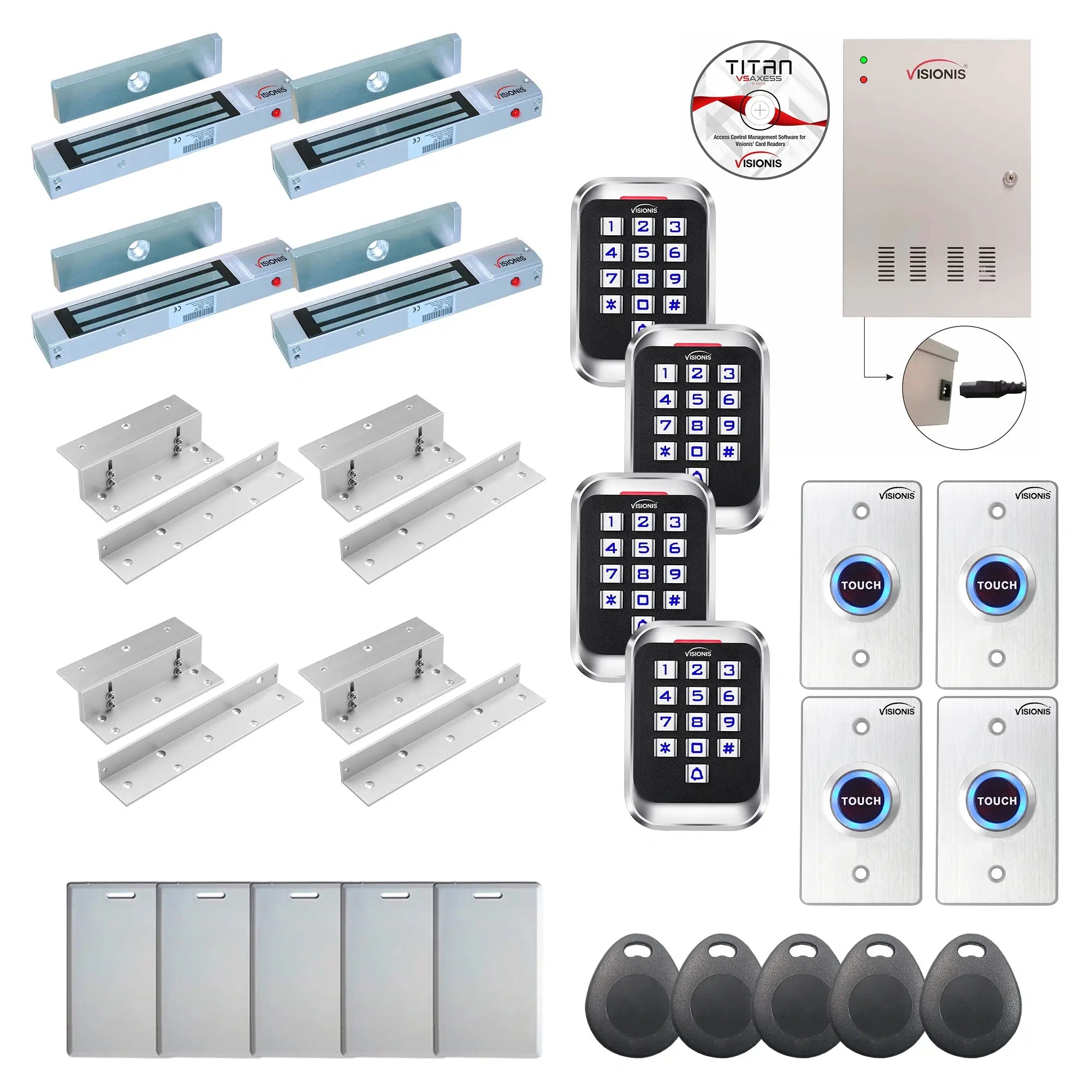 Badge access control systems with 300 lbs maglocks, card readers, exit buttons, software - FPC-8296