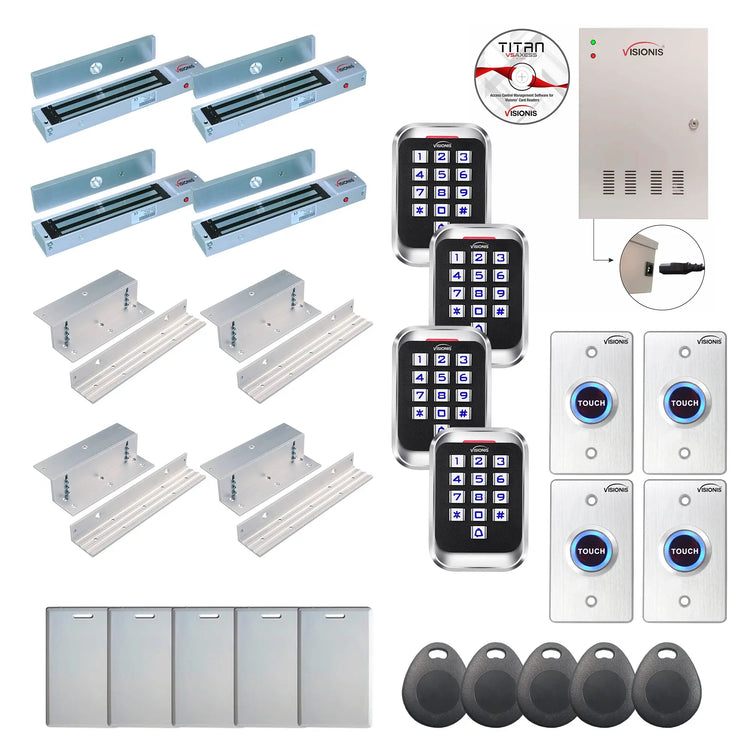 Badge access control systems with 600 lbs maglocks, card readers, exit buttons, software - FPC-8297