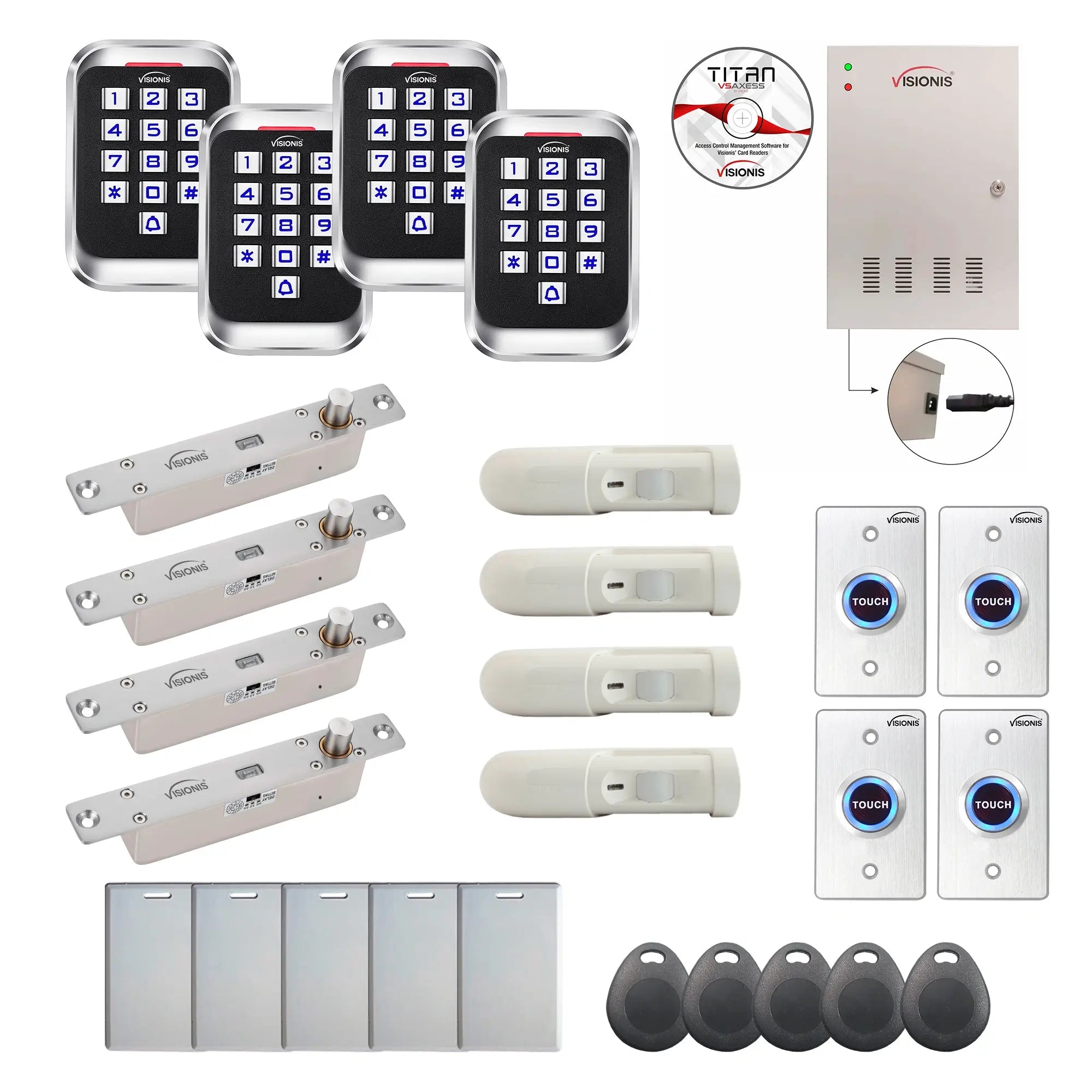 Badge access control systems with Electric Bolt Lock, card readers, PIR motion sensors, software - FPC-8307
