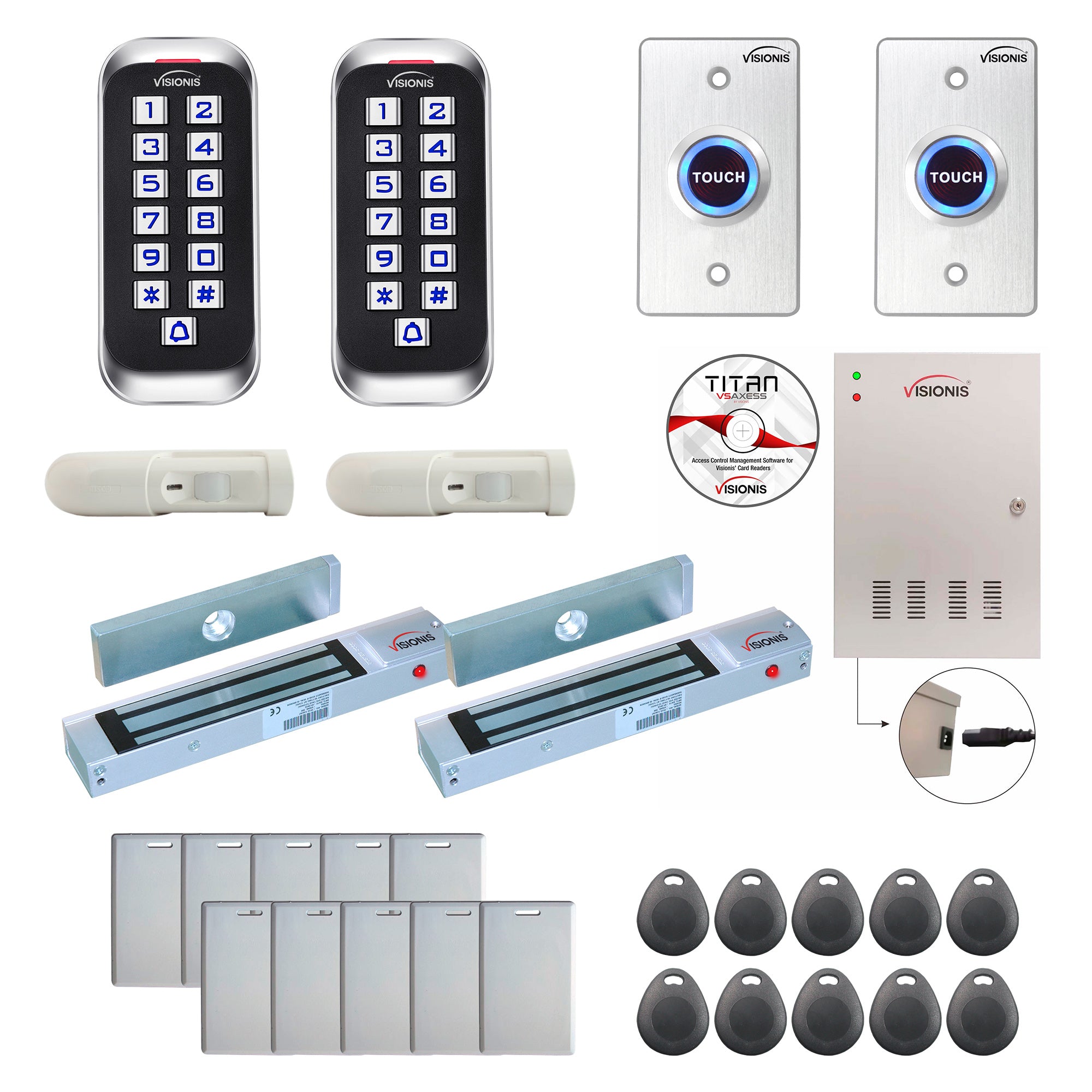 FPC-8339 Two Doors Access Control Electromagnetic Lock For Outswinging Door 300lbs TCP/IP Wiegand Controller Box, Outdoor Anti Vandal Keypad/Reader, Software Included, 20,000 Users, 70,000 Records