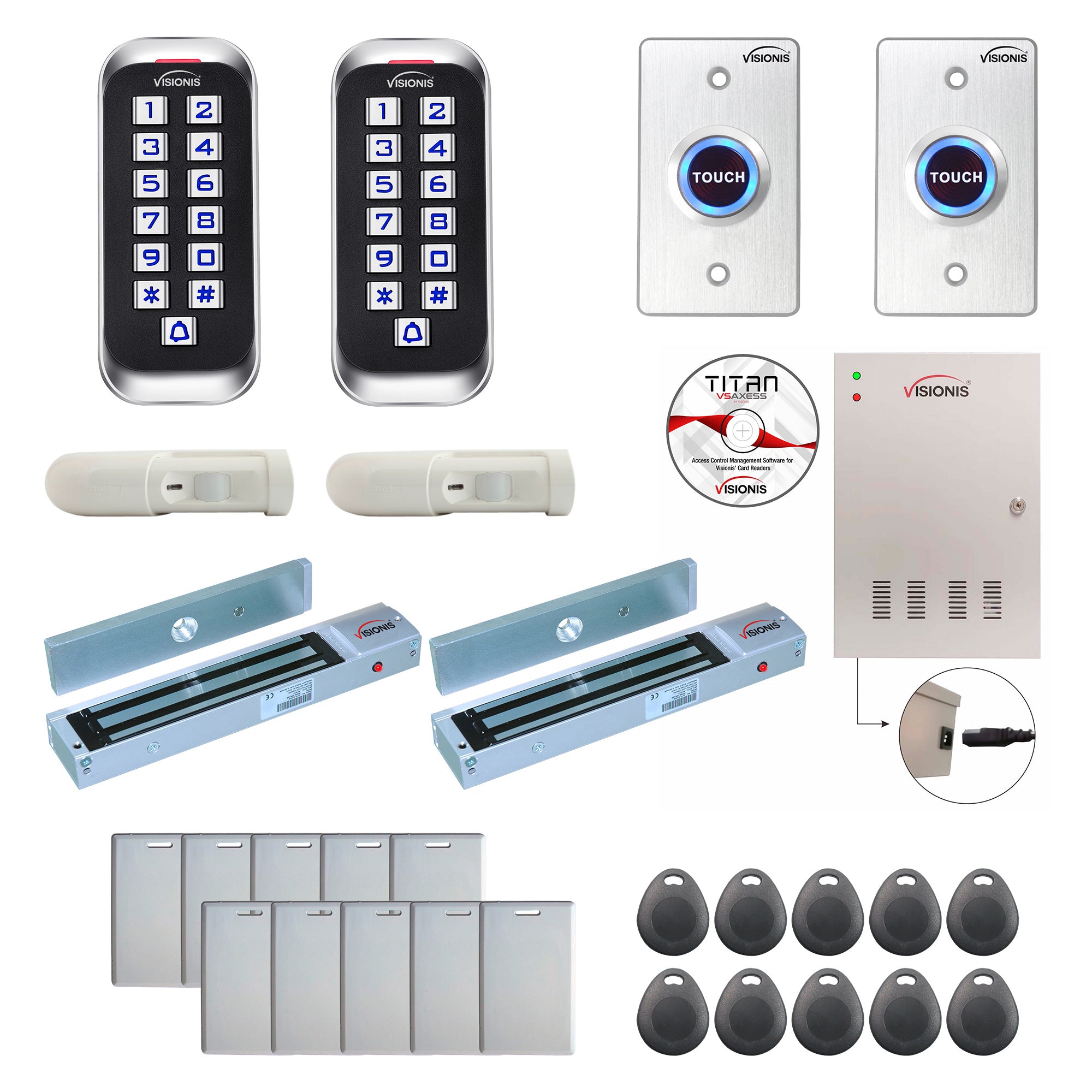 FPC-8340 Two Doors Access Control Electromagnetic Lock For Outswinging Door 600lbs TCP/IP Wiegand Controller Box, Outdoor Anti Vandal Keypad/Reader, Software Included, 20,000 Users, 70,000 Records