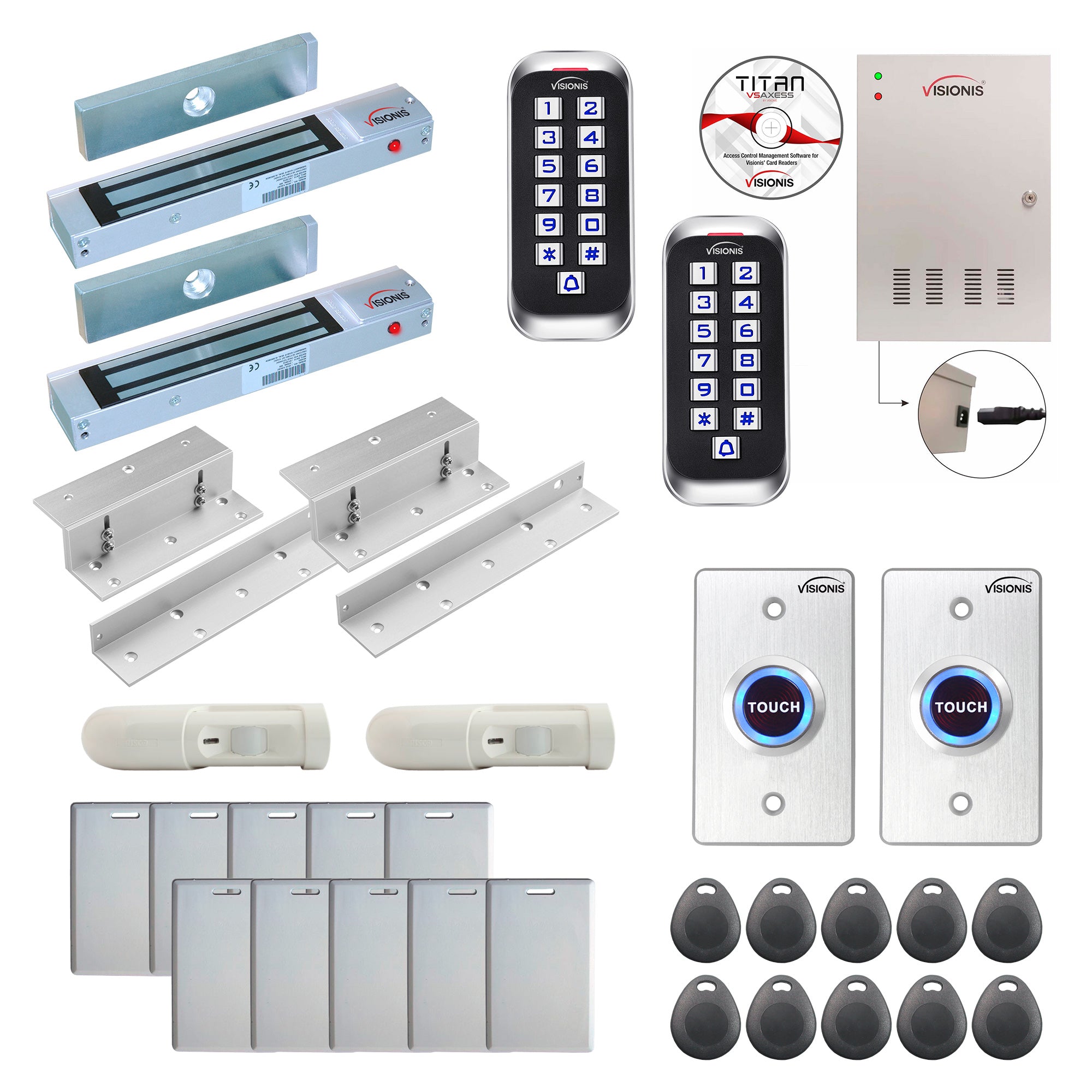 FPC-8342 Two Doors Access Control Electromagnetic Lock For Inswinging Door 300lb TCP/IP Wiegand Controller Box, Outdoor Metal Anti Vandal Keypad/Reader, Software Included, 20000 Users, 70000 Records