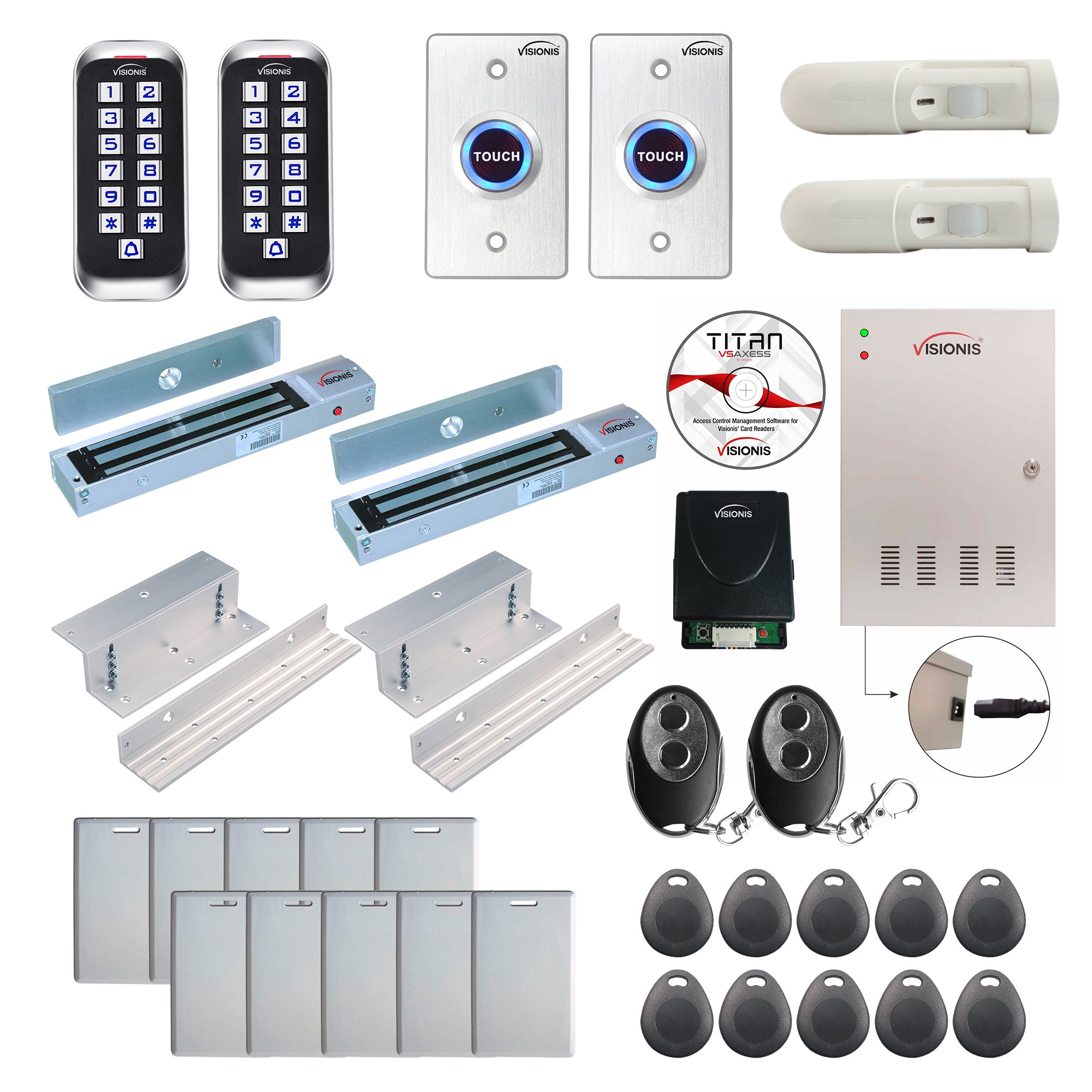 FPC-8349 2 Doors Access Control Electromagnetic Lock For Inswinging Door 600lbs TCP/IP Wiegand Controller Box, Outdoor Keypad / Reader, Software Included, Receiver, 20,000 Users, 70,000 Records