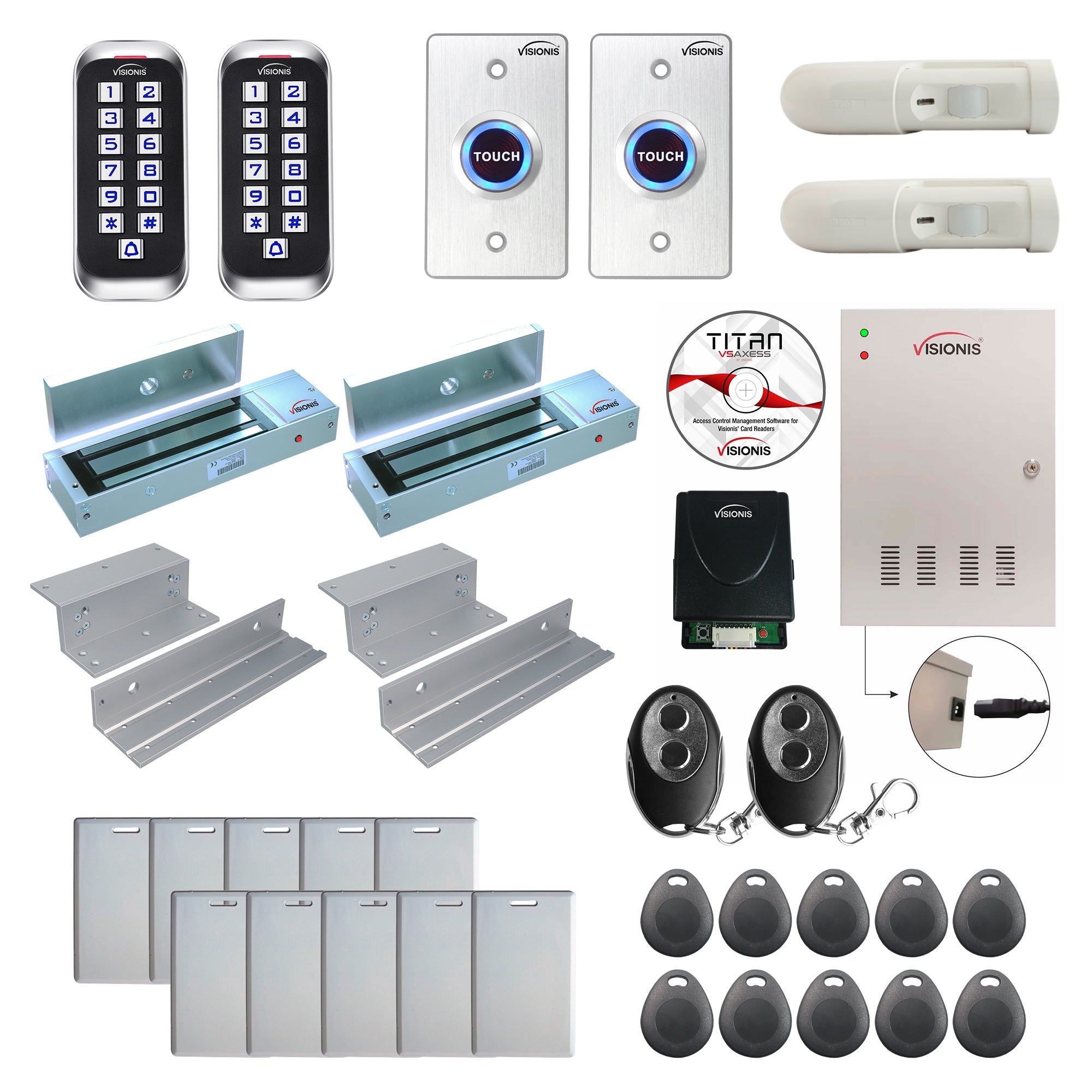 FPC-8350 2 Doors Access Control Electromagnetic Lock For Inswinging Door 1200lb TCP/IP Wiegand Controller Box, Outdoor Keypad / Reader, Software Included, Receiver, 20,000 Users, 70,000 Records