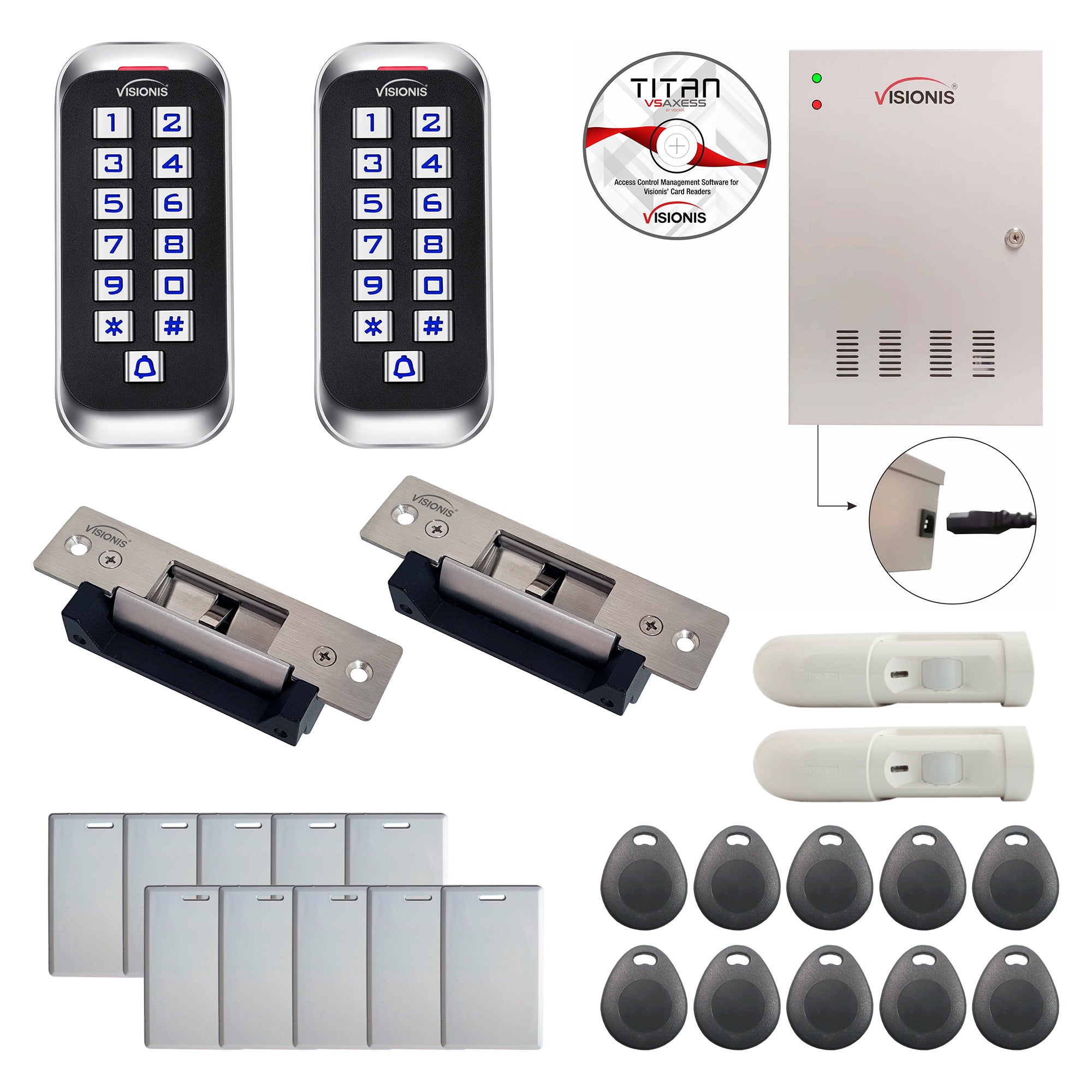 FPC-8354 Two Doors Access Control Electric Strike Fail Safe And Fail Secure, Time Attendance TCP/IP Wiegand Controller Box, Outdoor Anti Vandal Keypad/Reader, Software, 20,000 Users, 70,000 Records